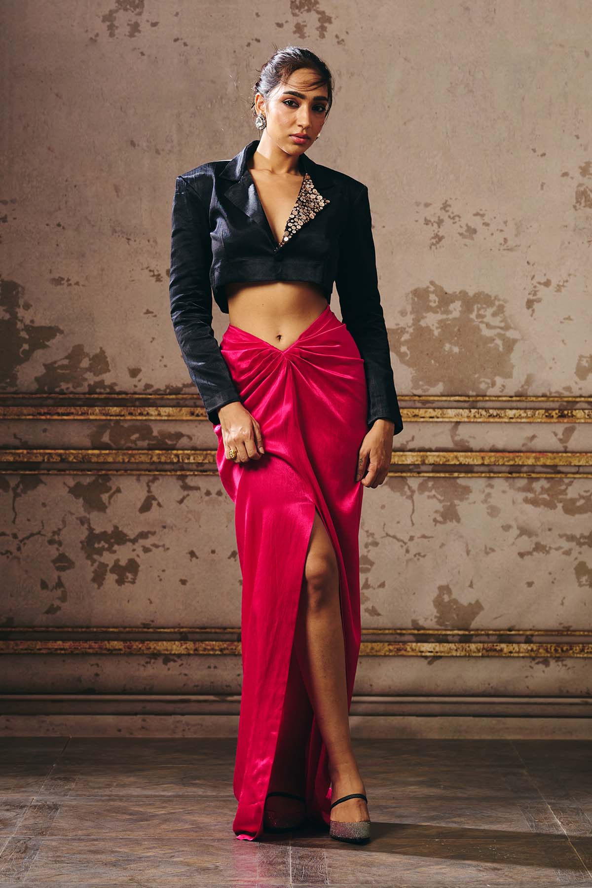 Black Short Blazer & Pink Skirt