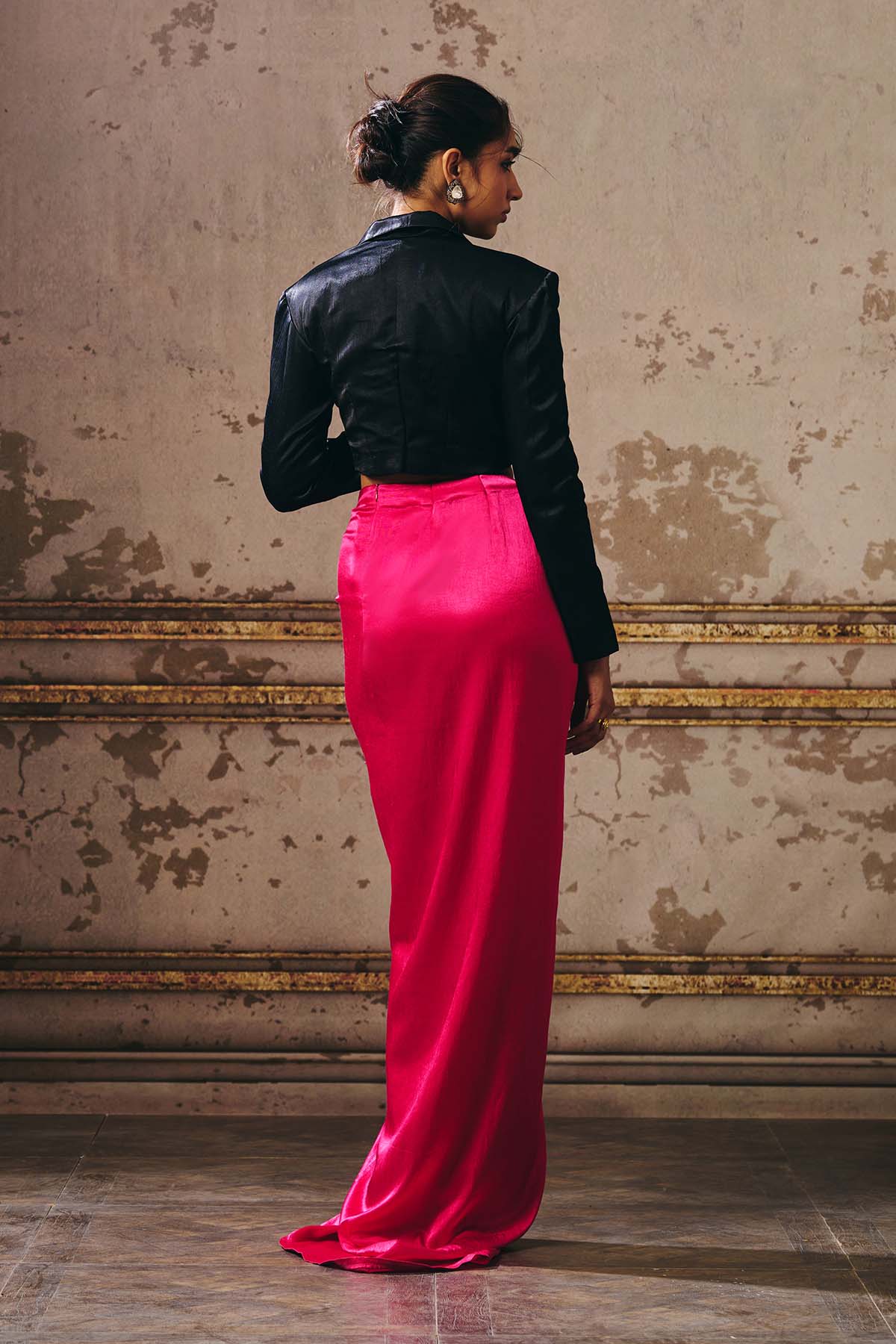 Black Short Blazer & Pink Skirt