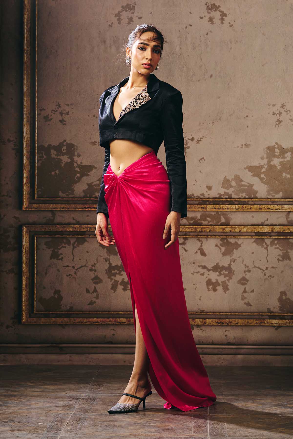 Black Short Blazer & Pink Skirt