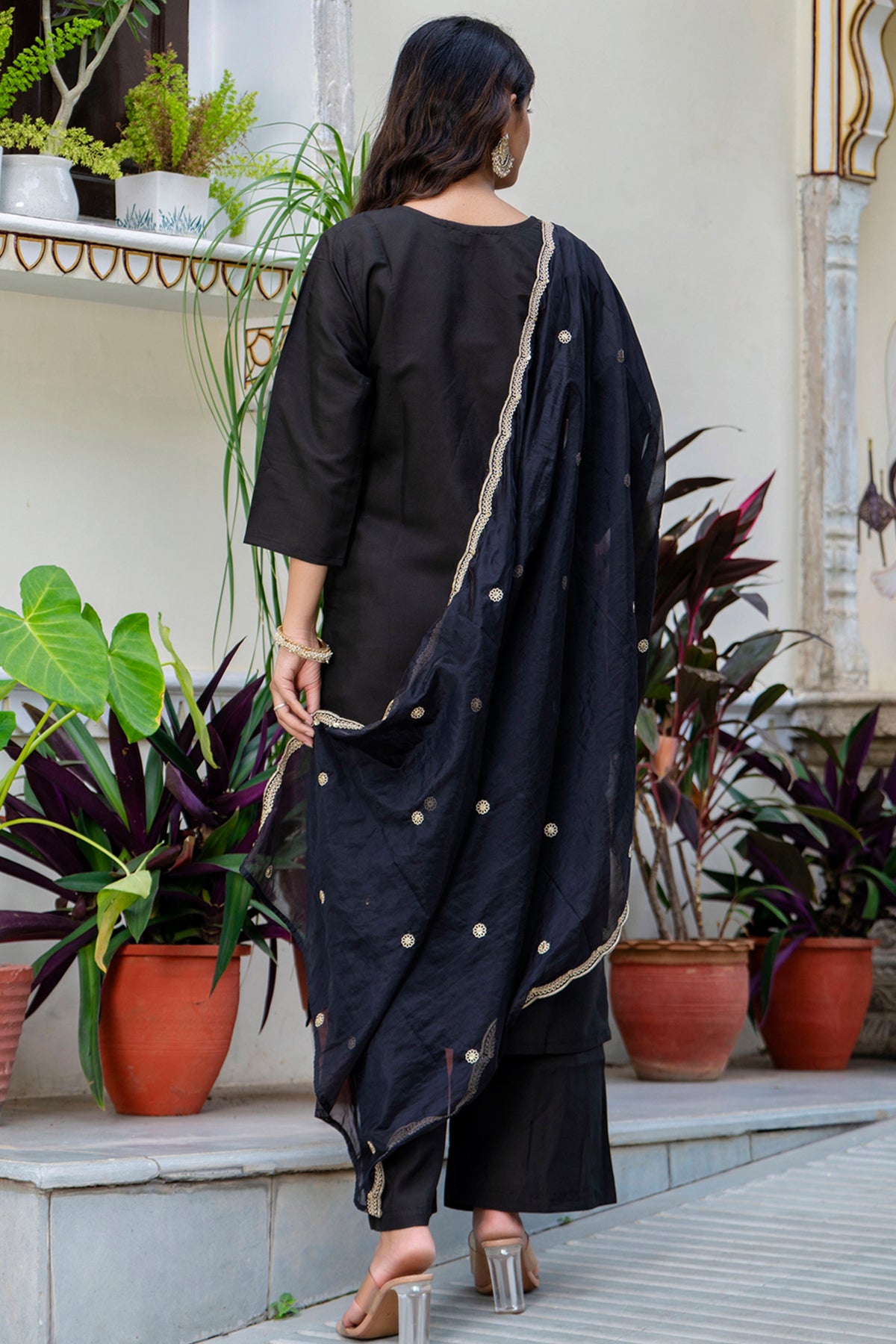 Black Silk Blend Yoke Kurta Set