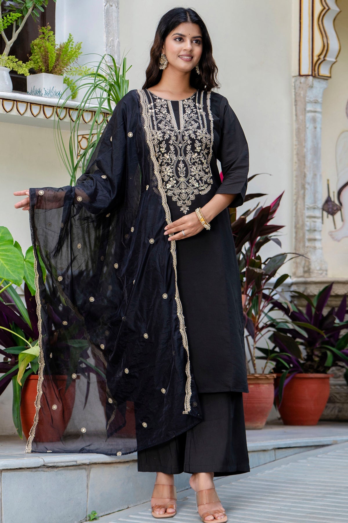 Buy Black Silk Blend Yoke Kurta Set for women by Aastha Fashion online available at scrollnshops