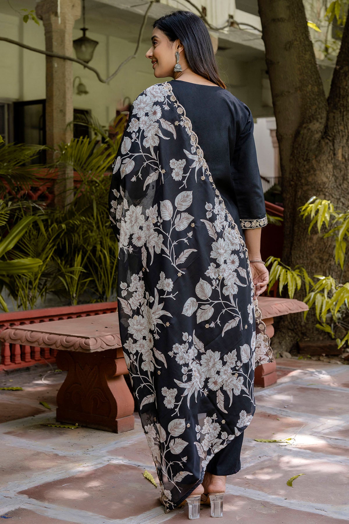 Black Silk Blended Kurta Set