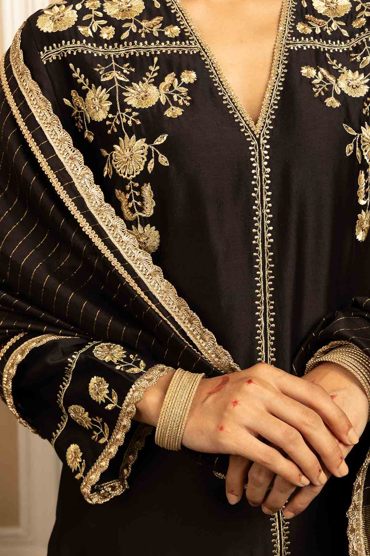 Black Silk Chanderi Kurta Set