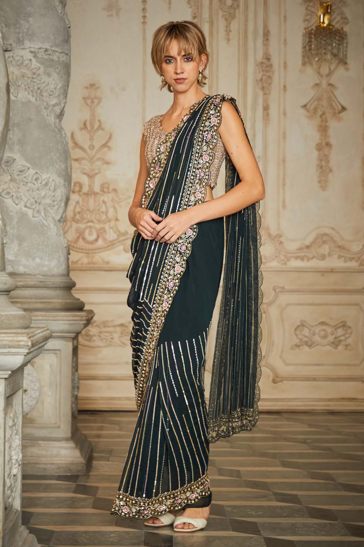 Black Silk Embroidered Saree
