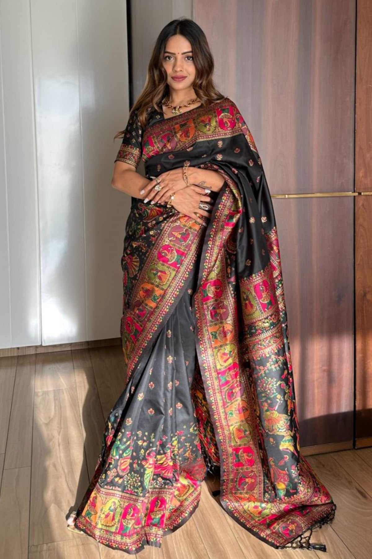 Black Silk Kashmiri Woven Saree