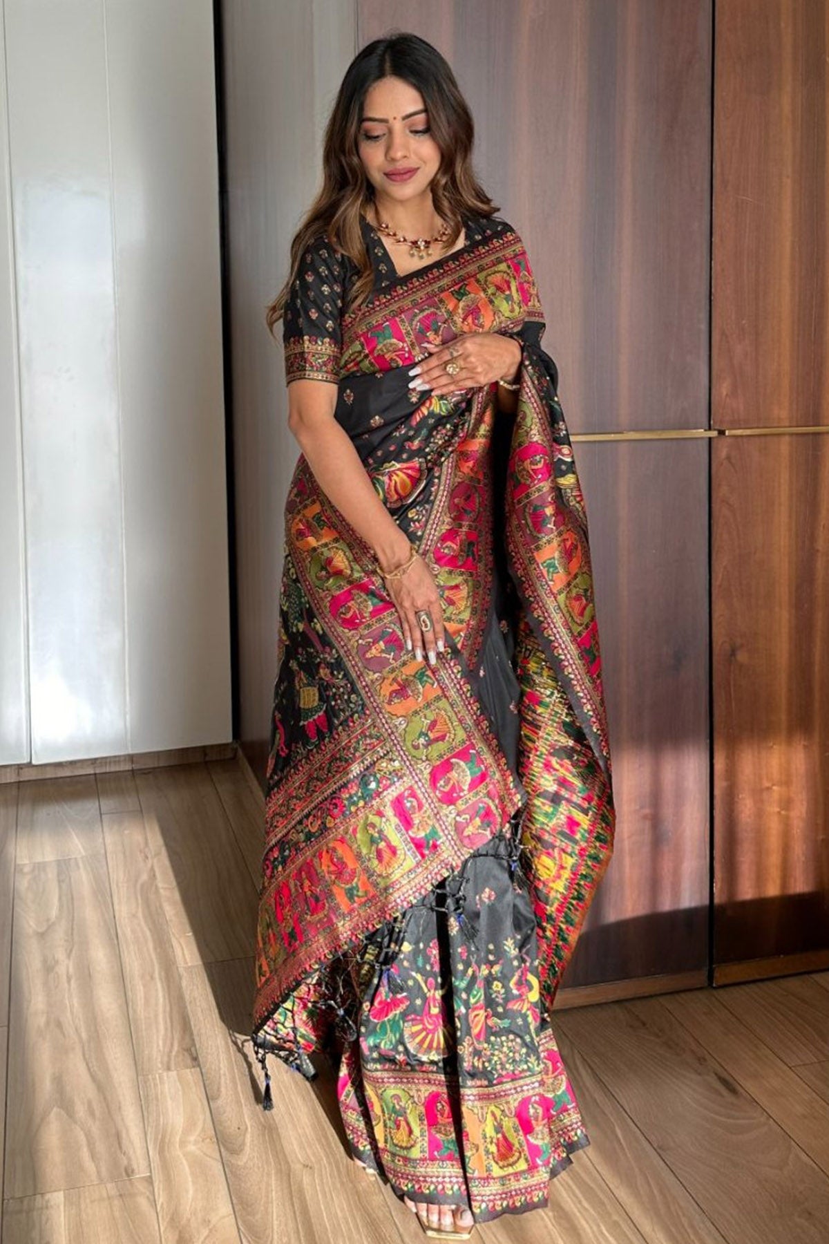 Black Silk Kashmiri Woven Saree