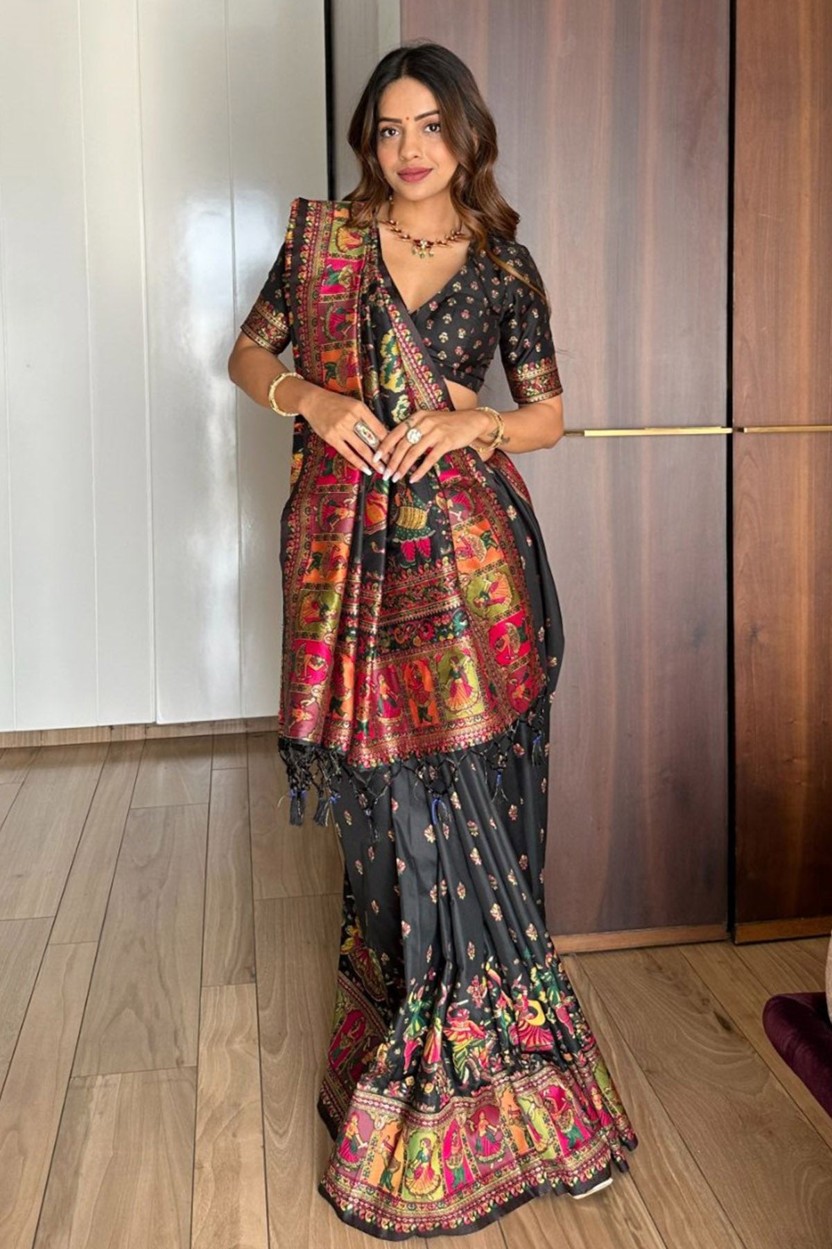 Black Silk Kashmiri Woven Saree