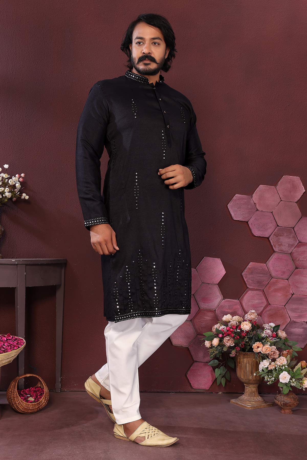 Black Silk Mirror Kurta & Pants