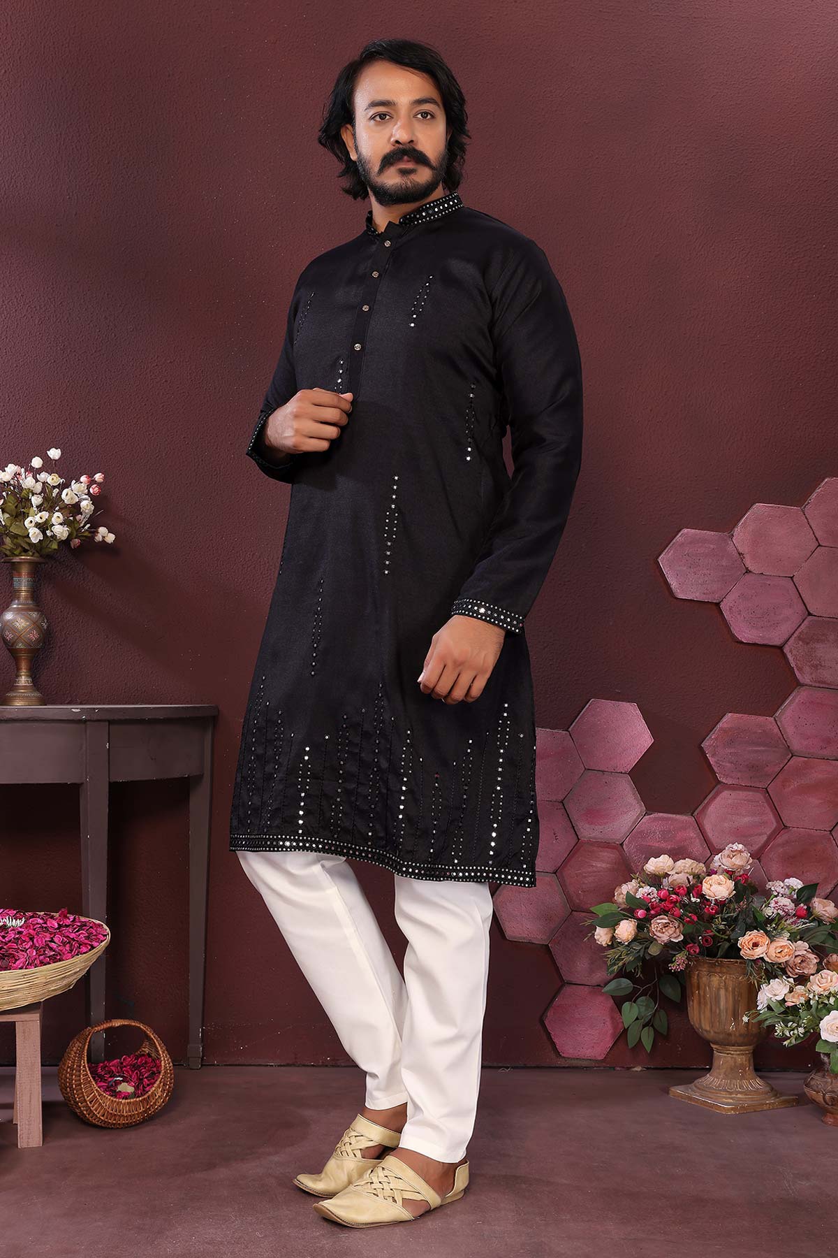 Black Silk Mirror Kurta & Pants