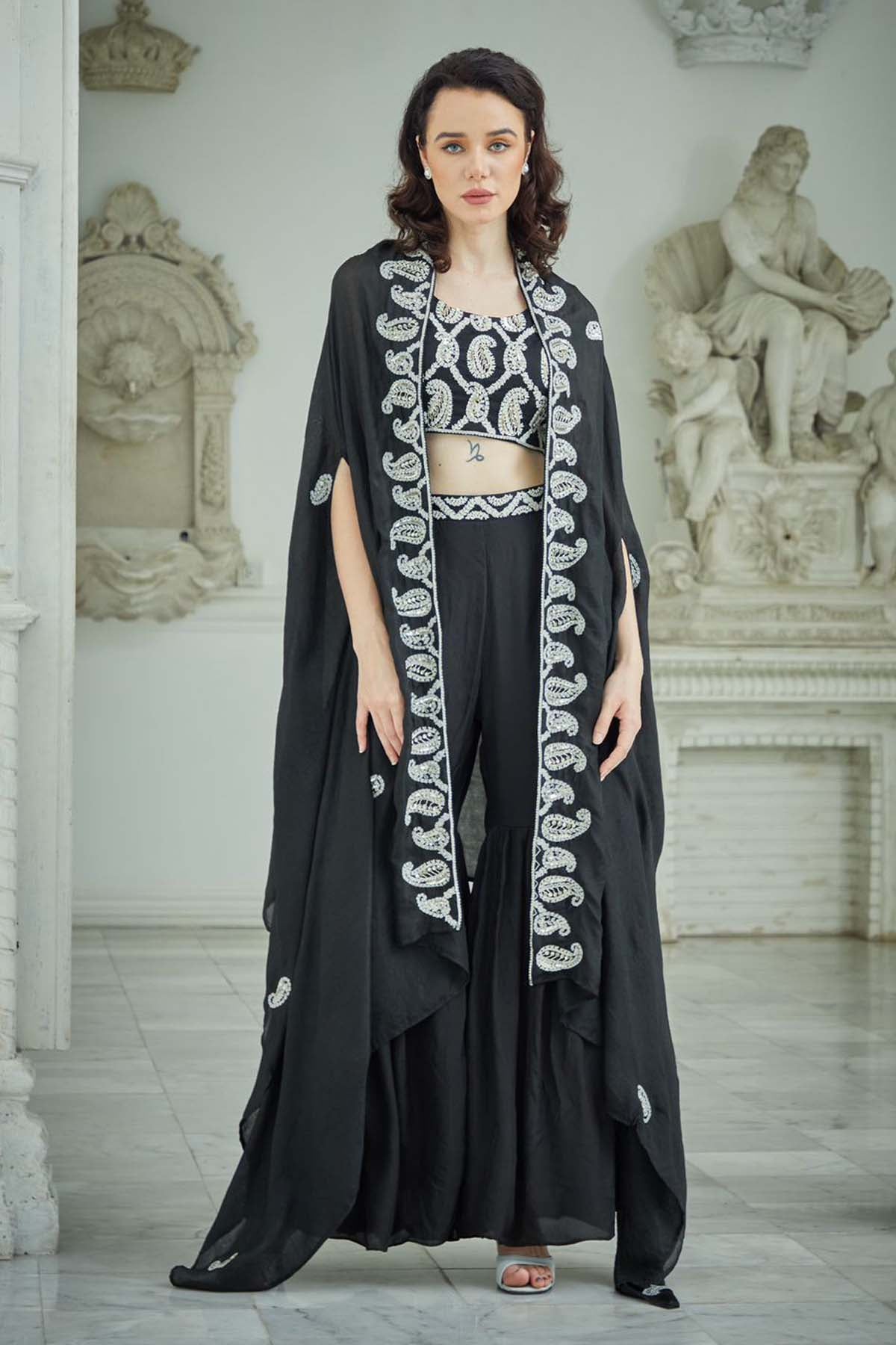 Black Silk Palazzo & Jacket Set