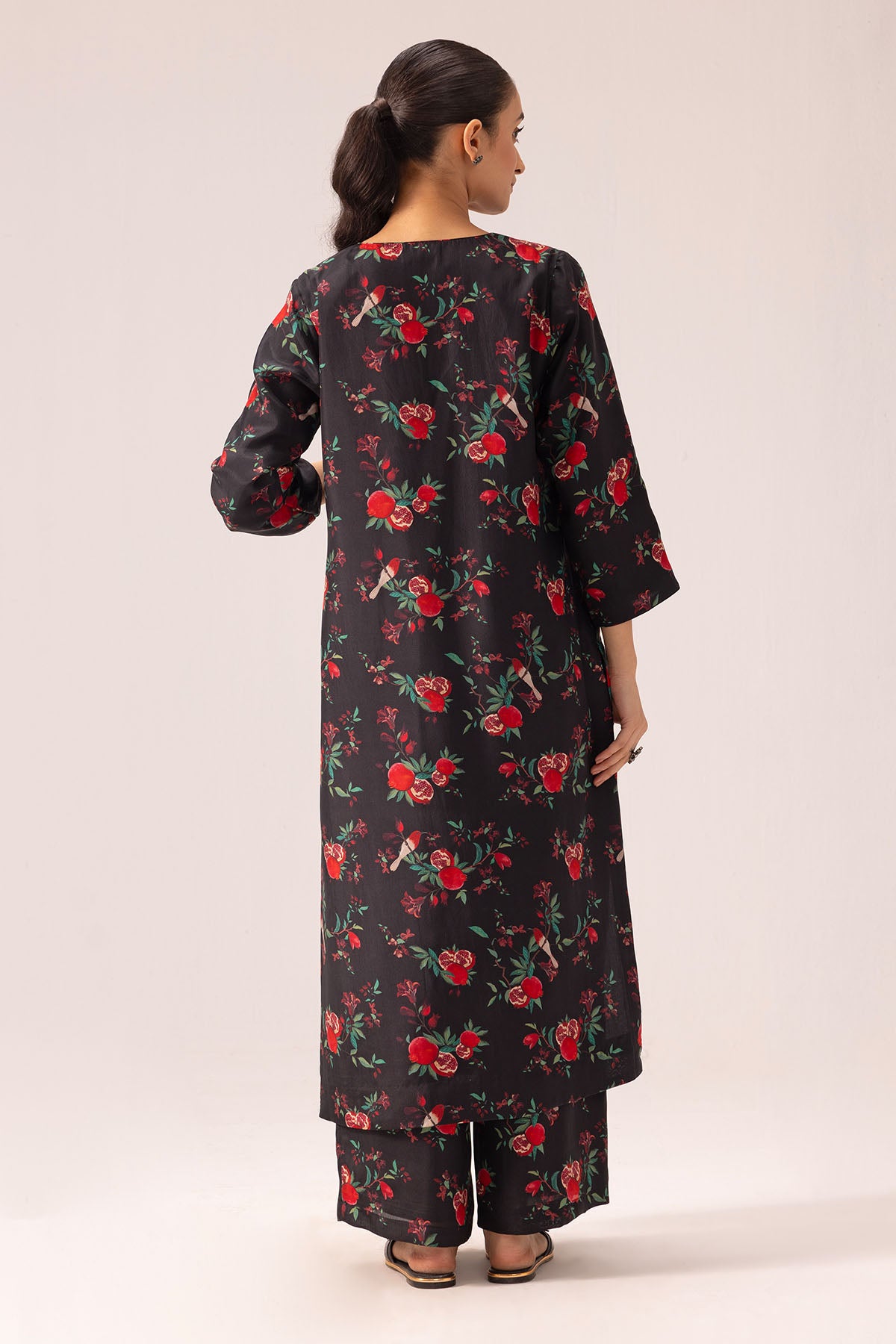 Black Silk Printed Kurta Set