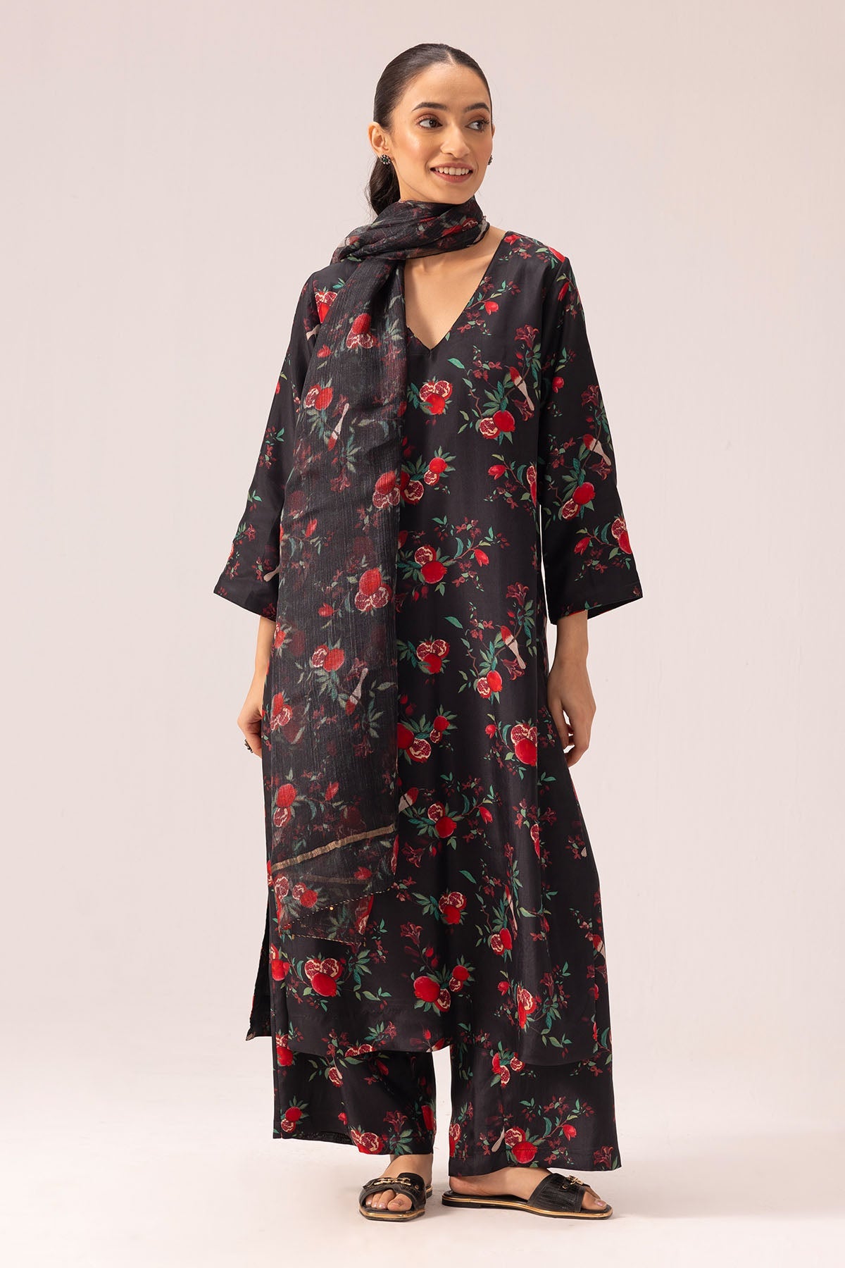 Buy Black Silk Printed Kurta Set By Label Shreya Sharma For Women Online at ScrollnShops