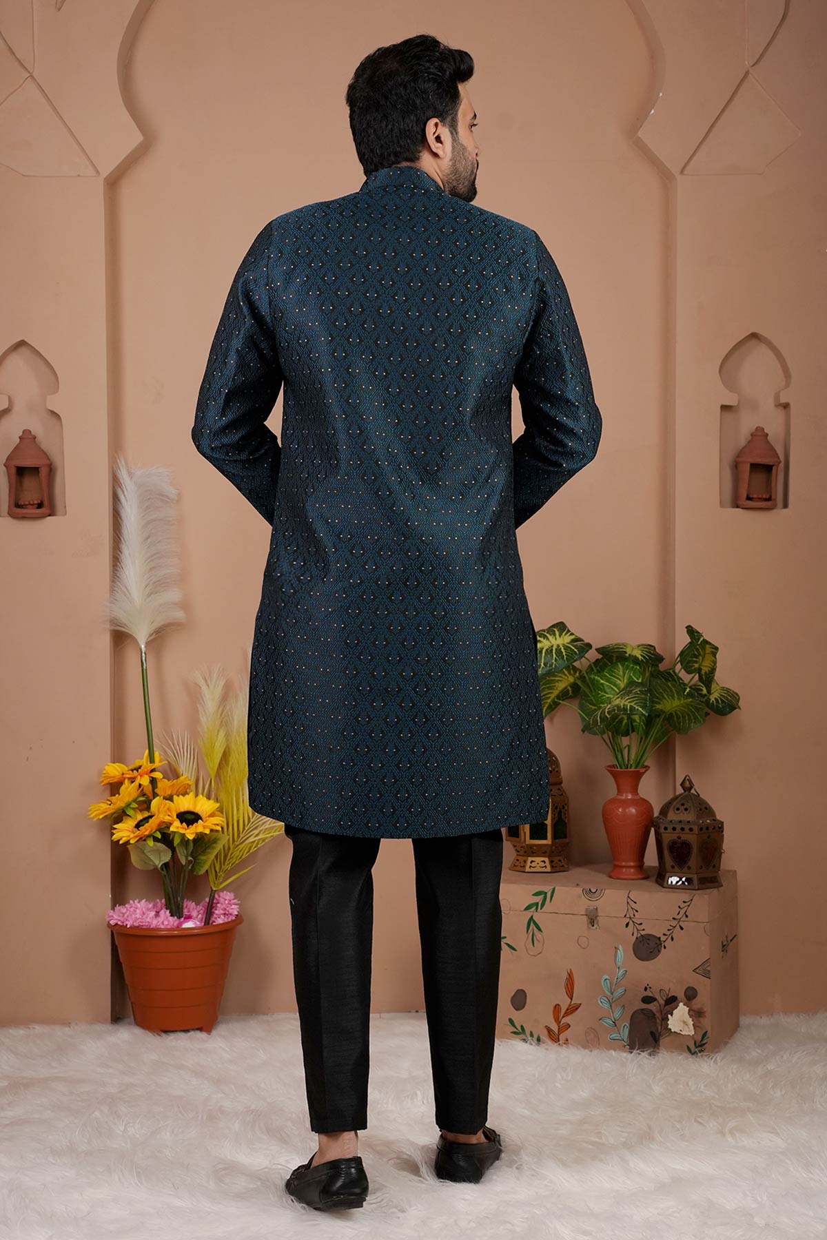 Black Silk Sherwani And Pants