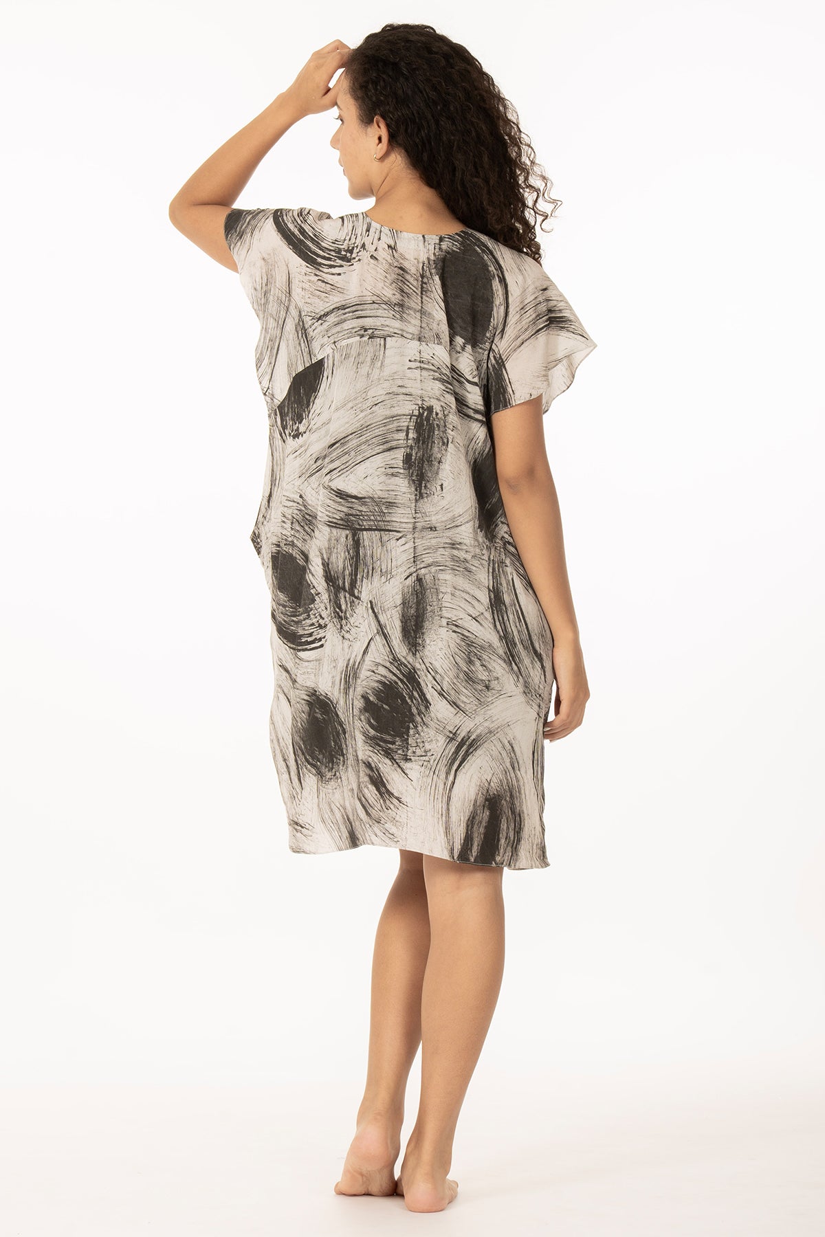 Black Silk Texture Print Dress