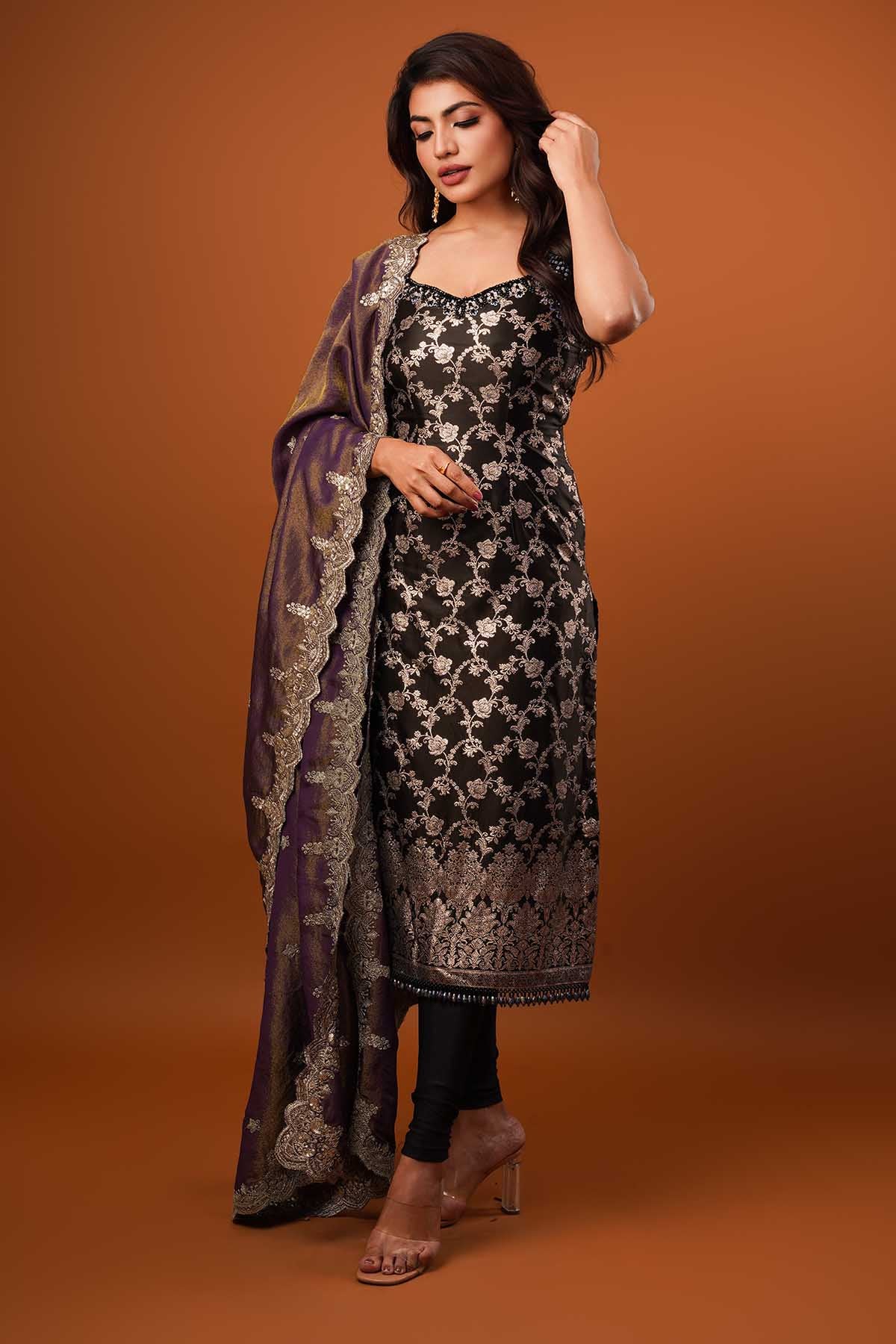 Black Silk Zardosi Kurta Set