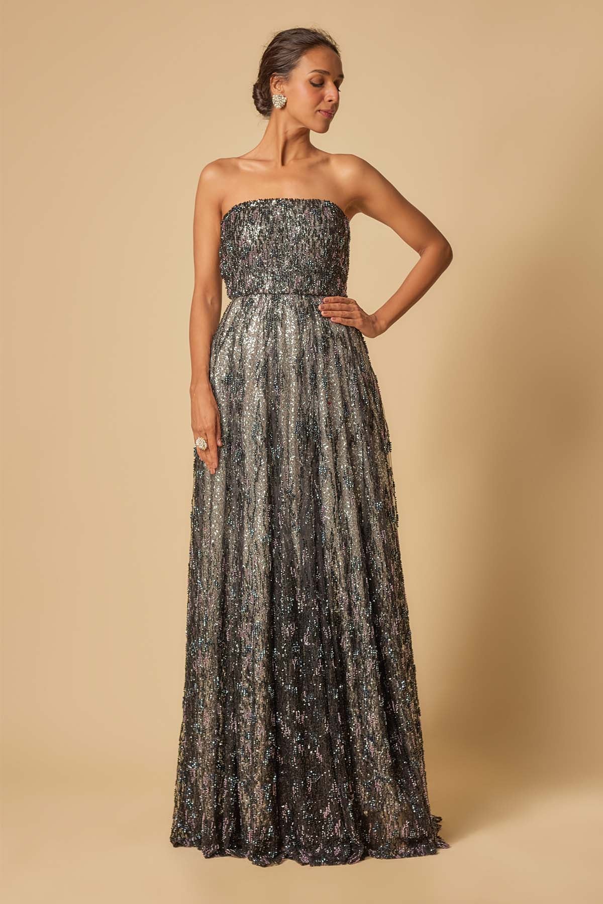 Buy Black & Silver Embroidered Gown by Masumi Mewawalla for women online at ScrollnShops