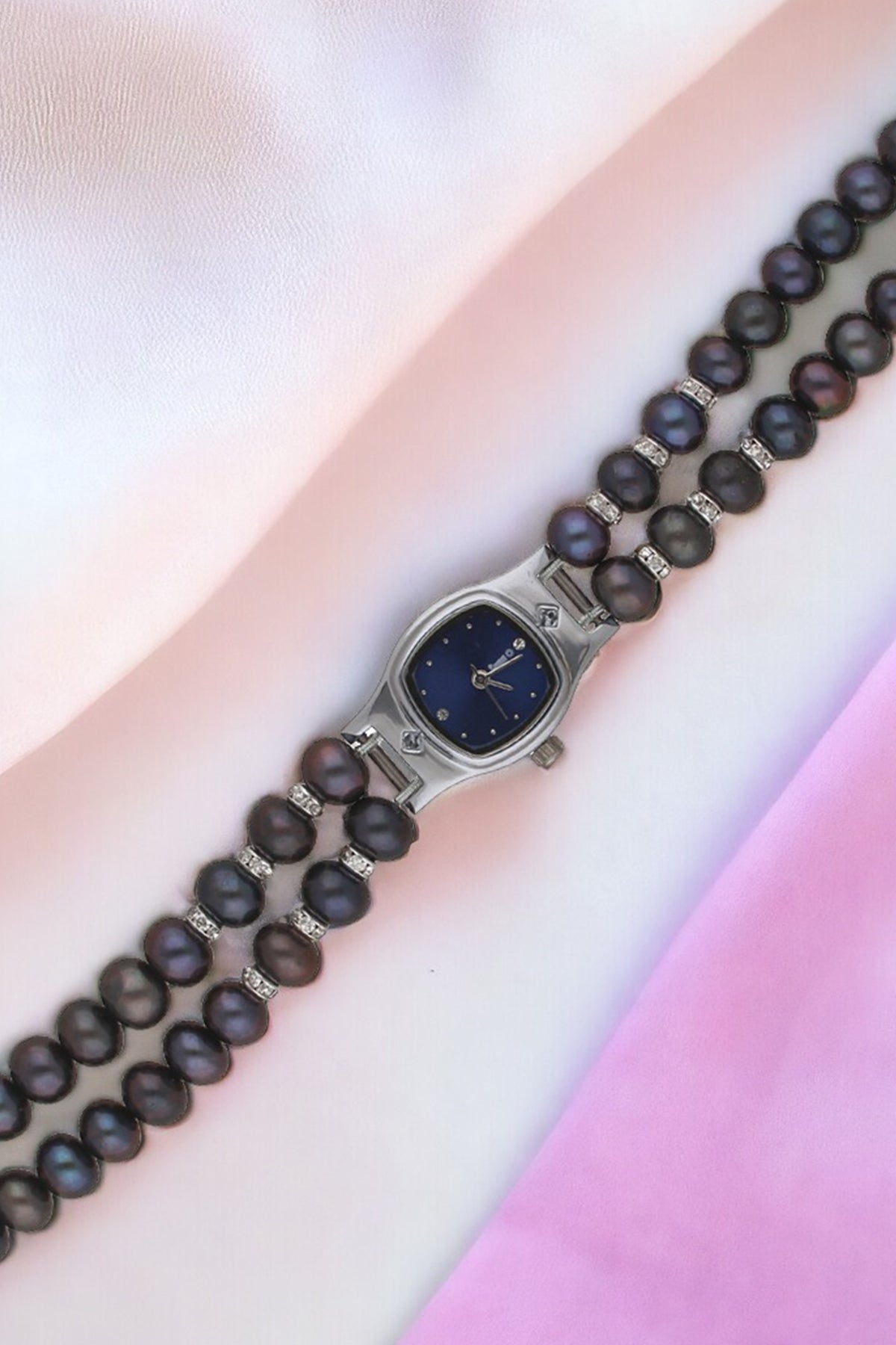 Buy Black & Silver Two Line Watch for women by J Pearls online available at scrollnshops