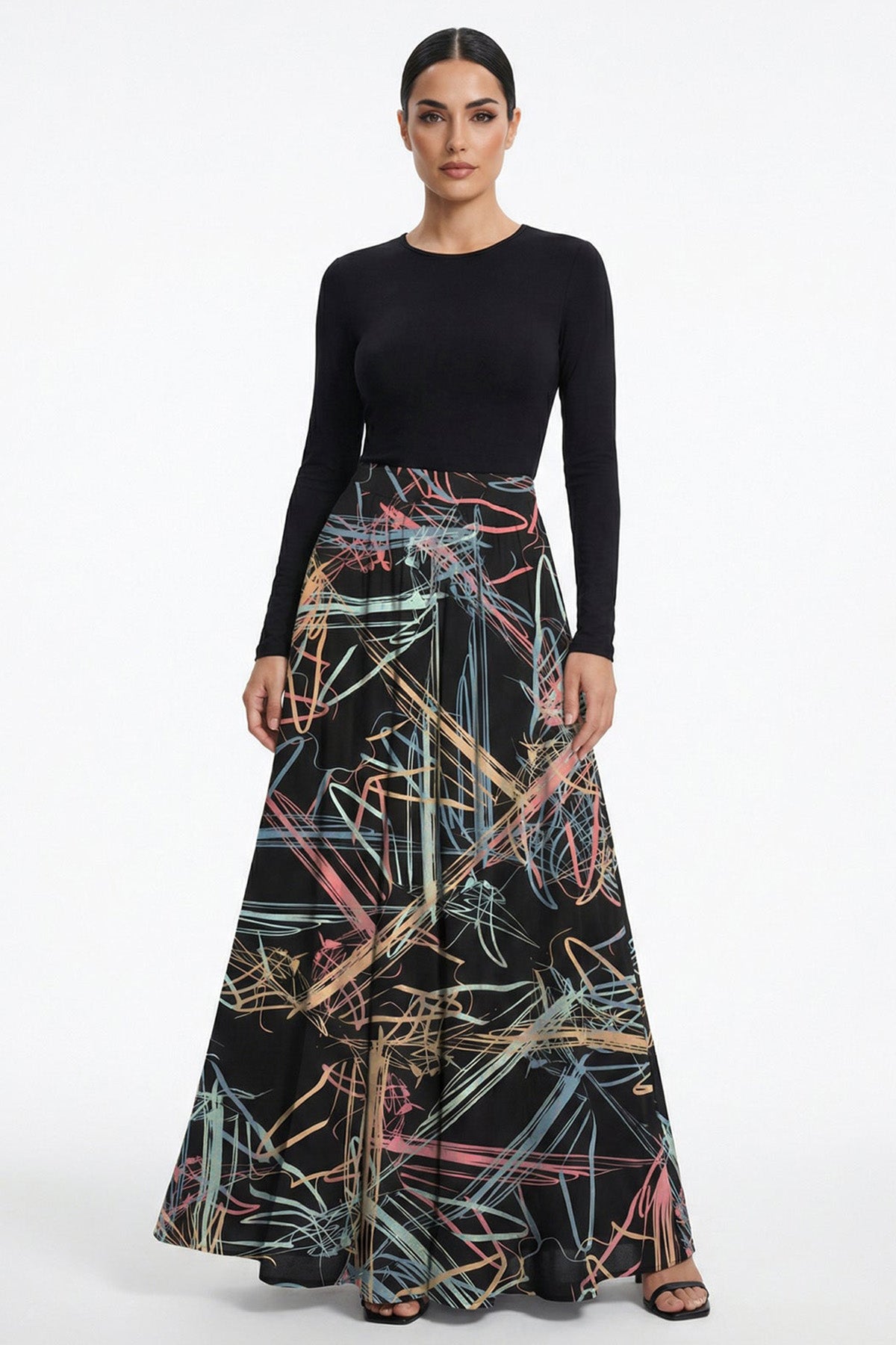 Buy Black Sleek Satin Printed Skirt for women by Tezhhomayaa online available at scrollnshops