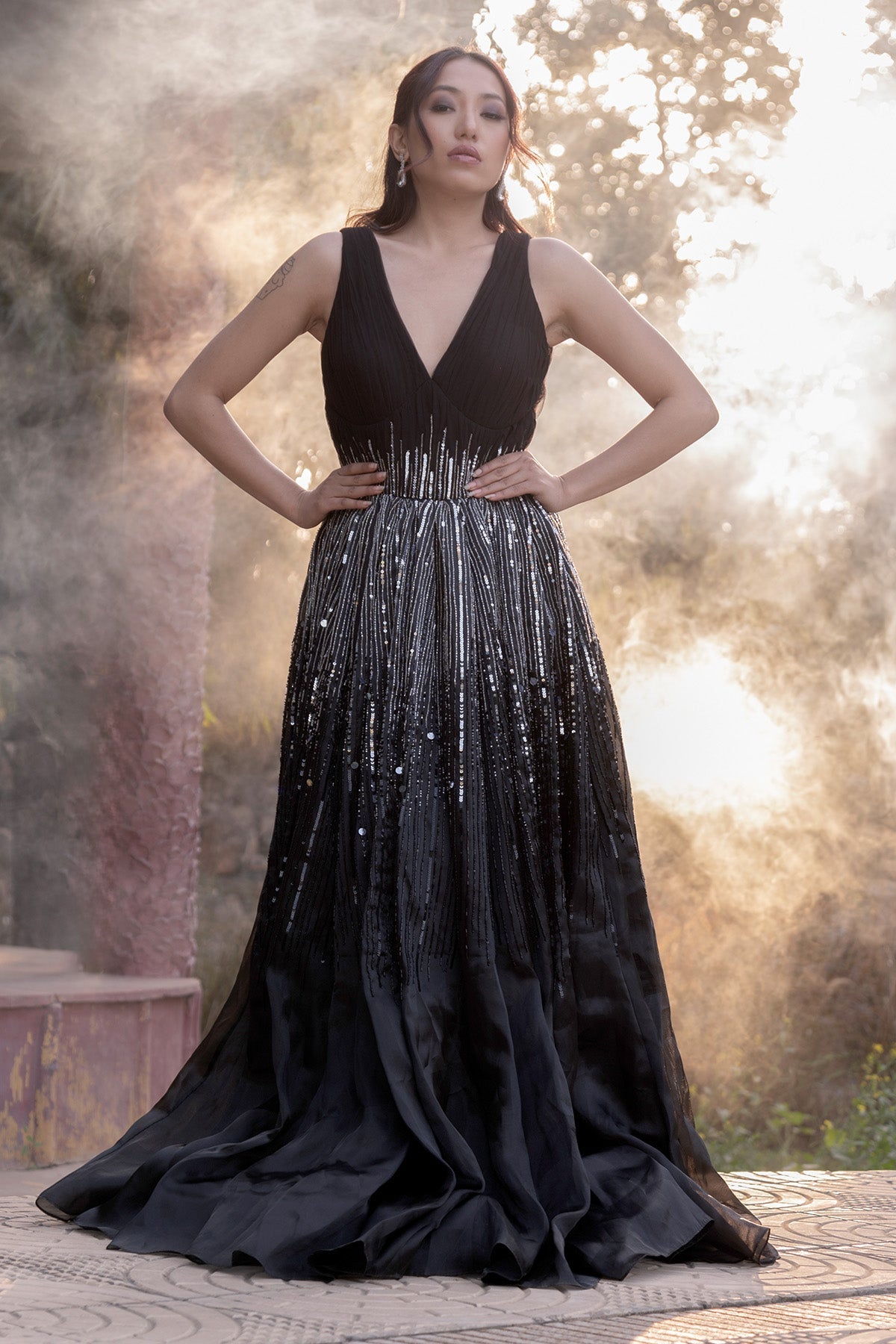 Buy Black Sleeveless Draped Gown by Smita Shrinivas for women online at ScrollnShops