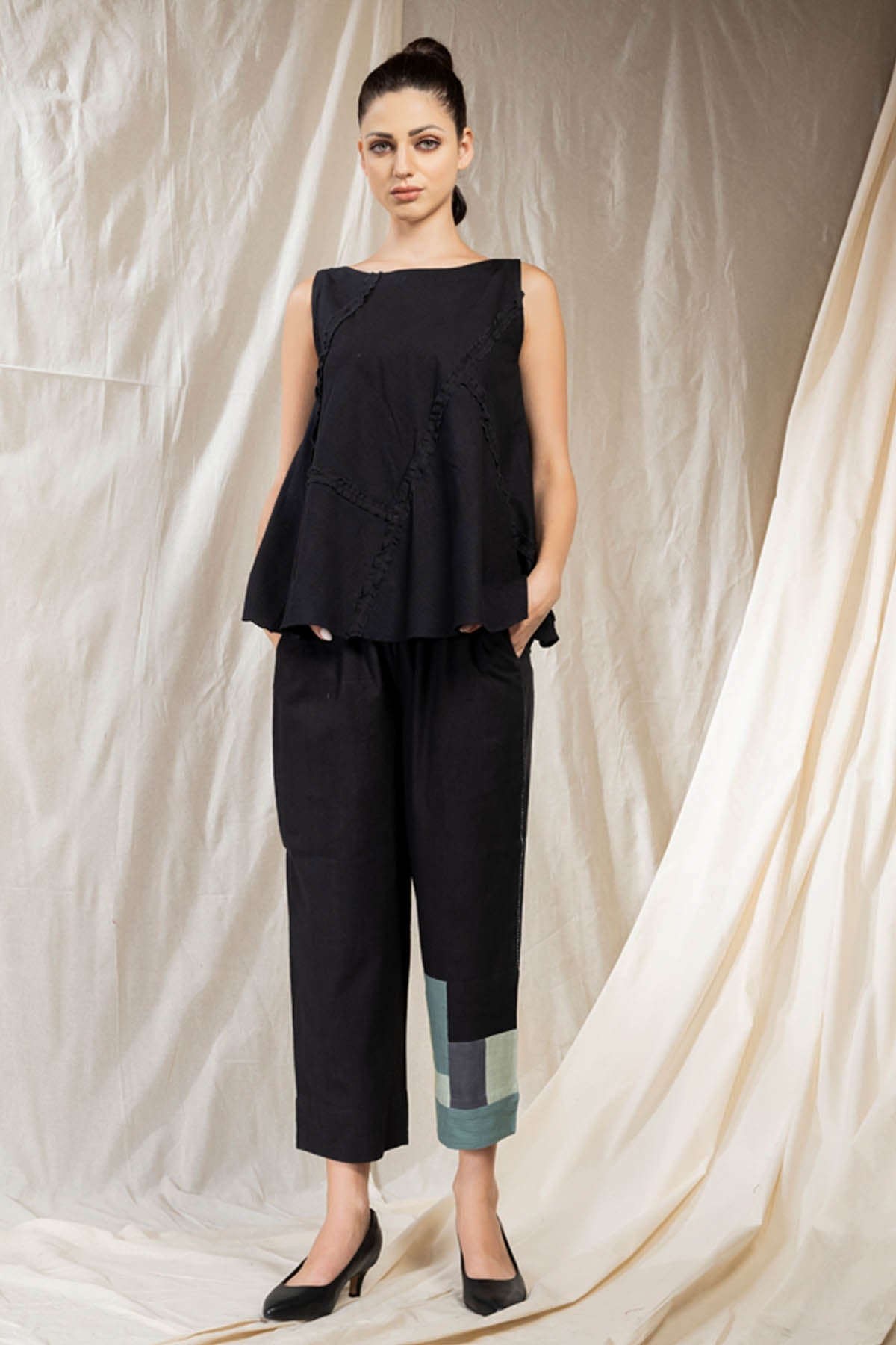 Thread Game Black Sleeveless Top & Pants for women online at ScrollnShops