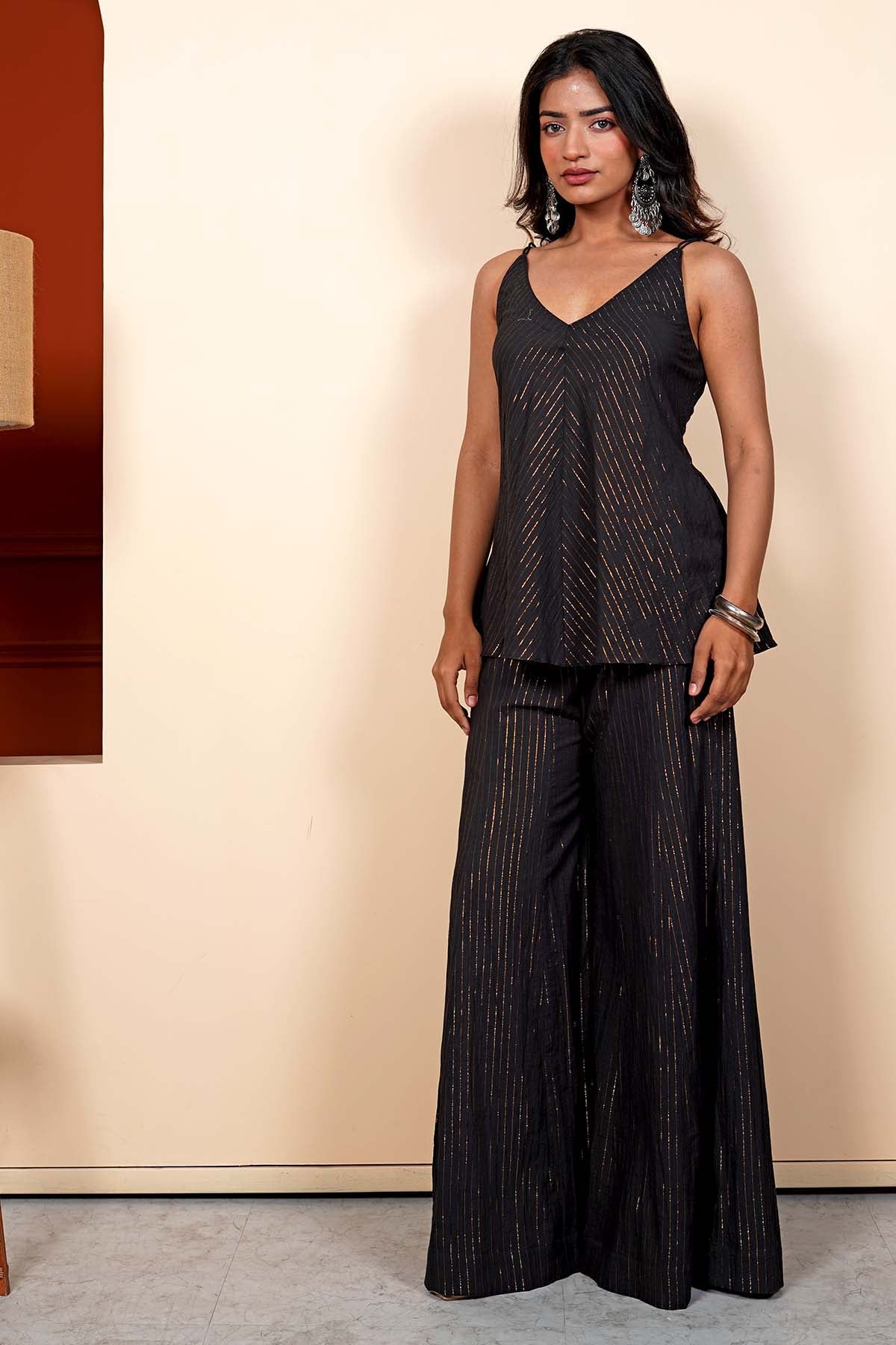 Imrie Sleeveless Black Top & Pants for women online at ScrollnShops