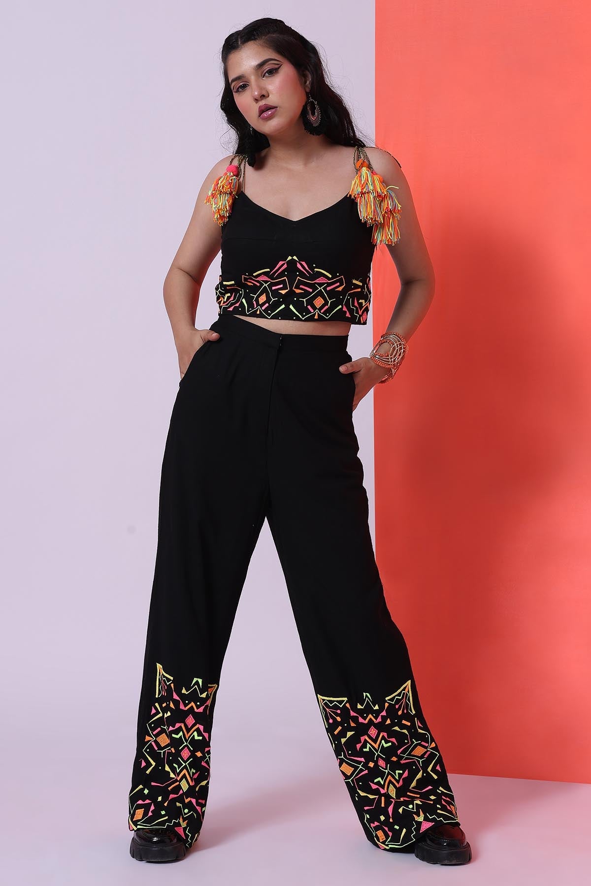 The House Of Shes Black Sleeveless Top & Trousers for women online at ScrollnShops