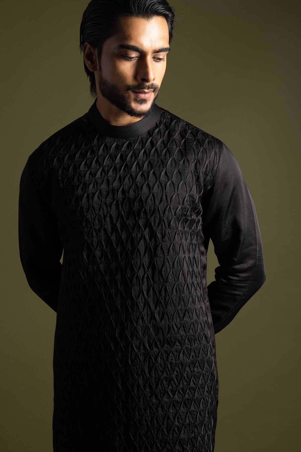 Black Smocking Detail Kurta Set