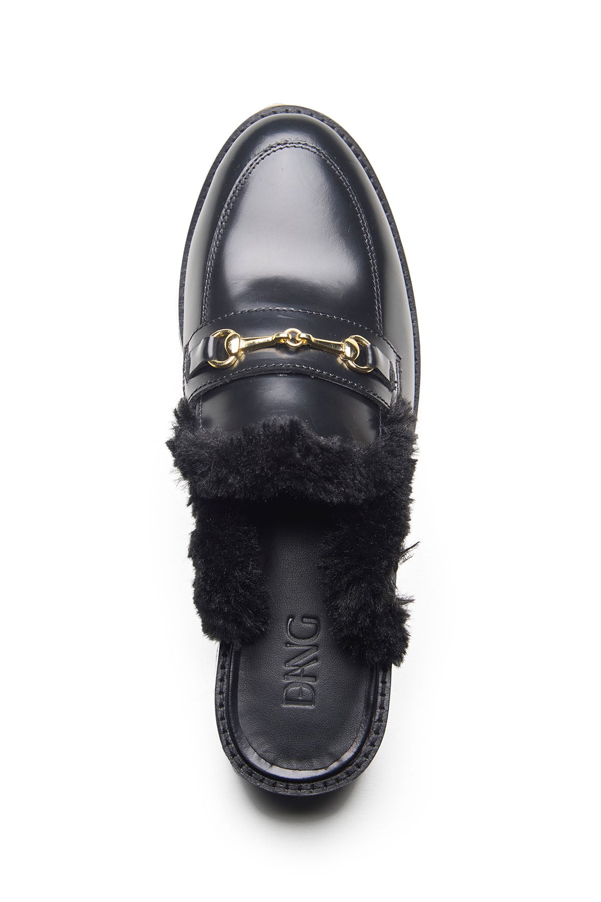 Black Smooth Leather Fur Mules