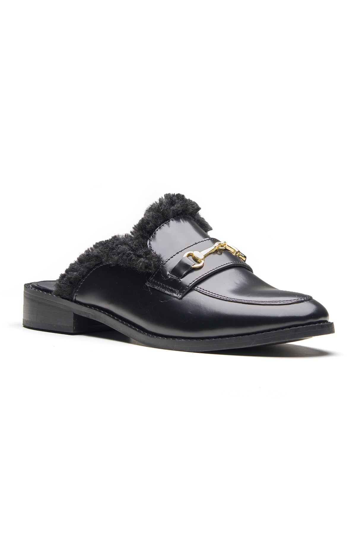 Buy Black Smooth Leather Fur Mules by Dang Shoes for women online at ScrollnShops