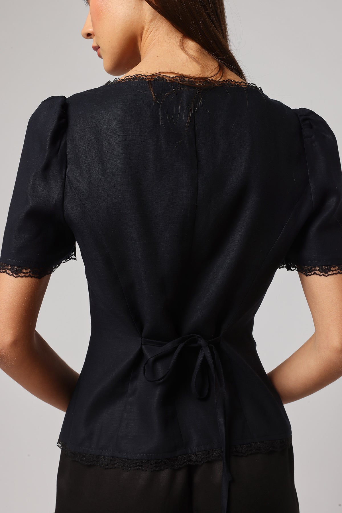 Black Square Neck Lace Trim Top