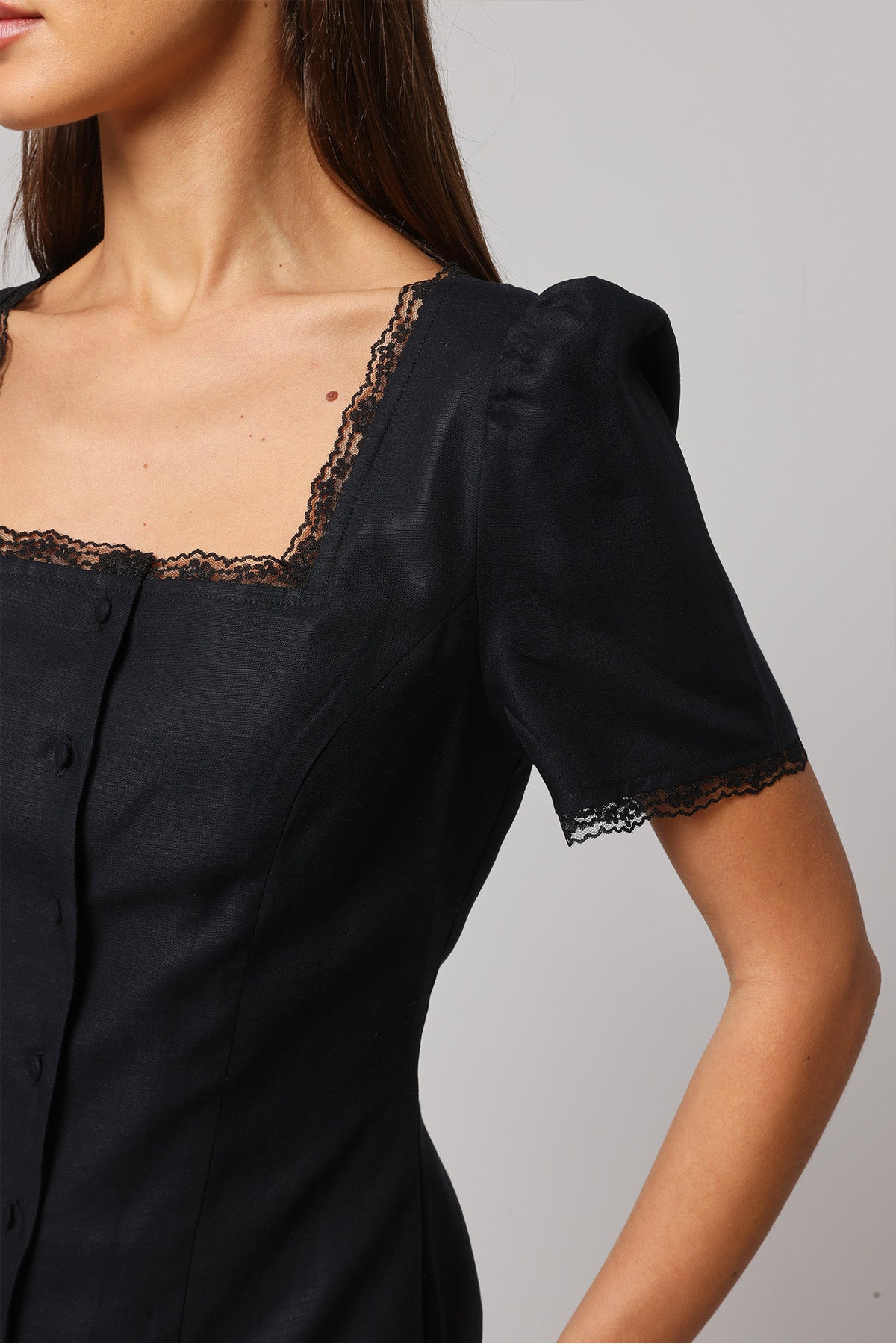Black Square Neck Lace Trim Top