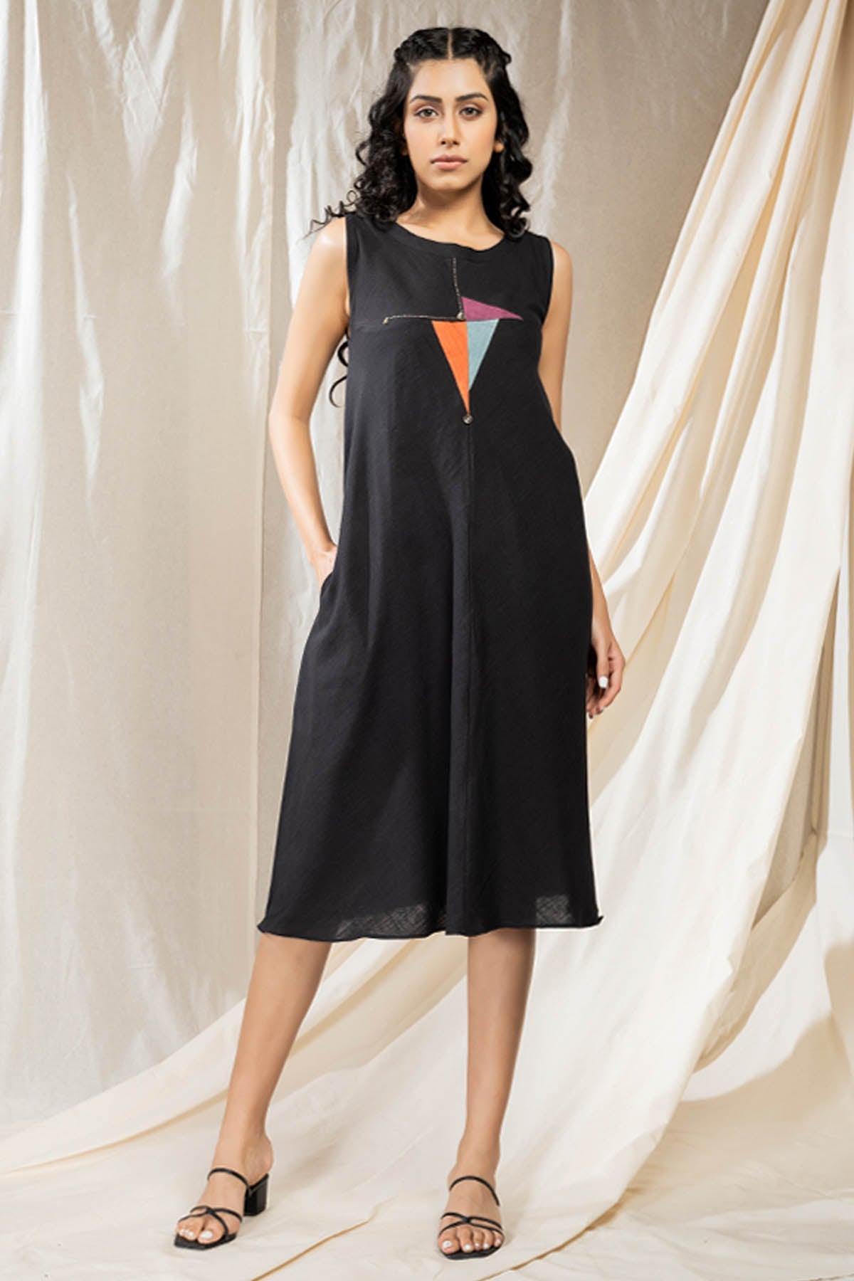 Thread Game Black Square Neck Midi Dress for women online at ScrollnShops