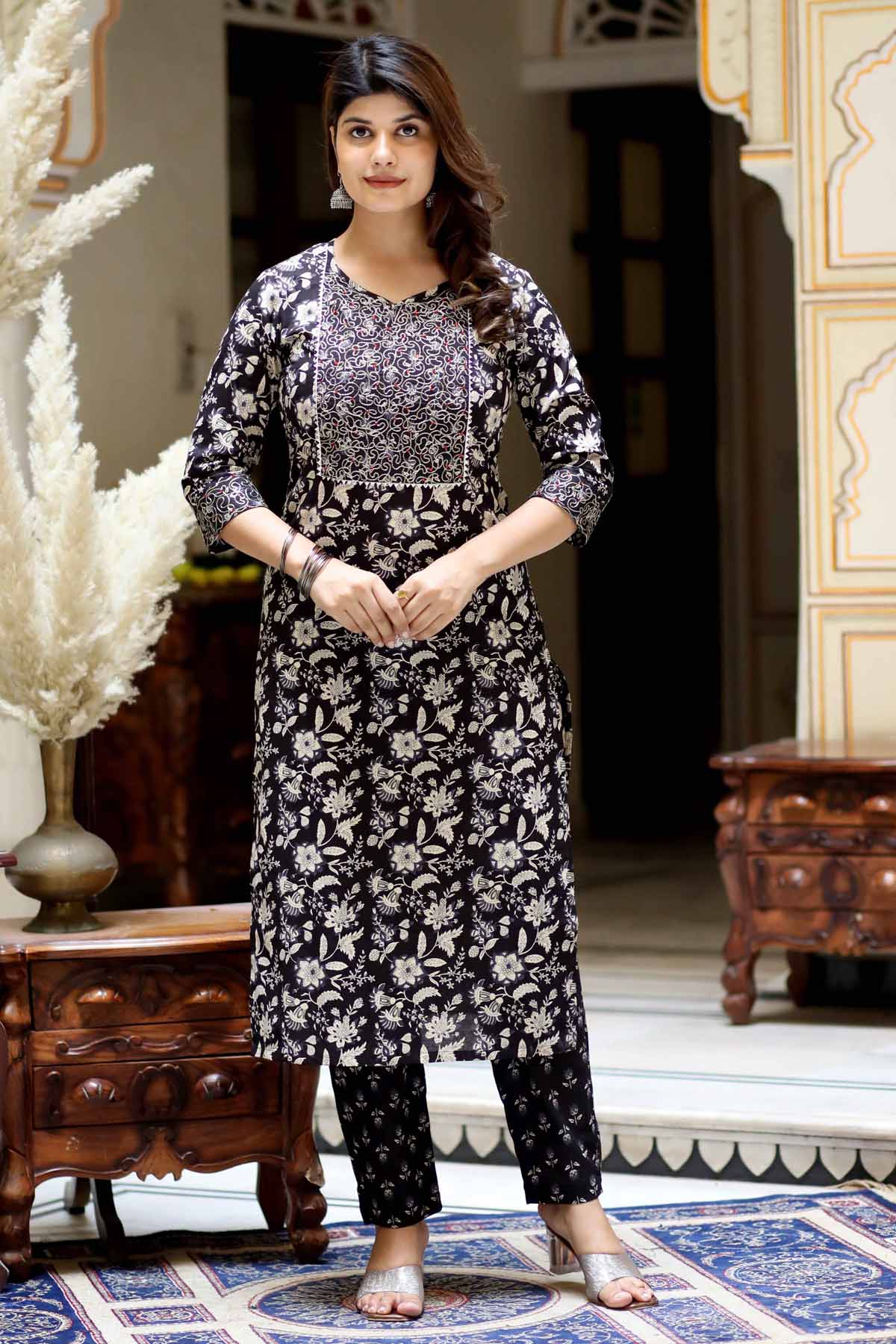 Black Straight Kurta & Palazzo