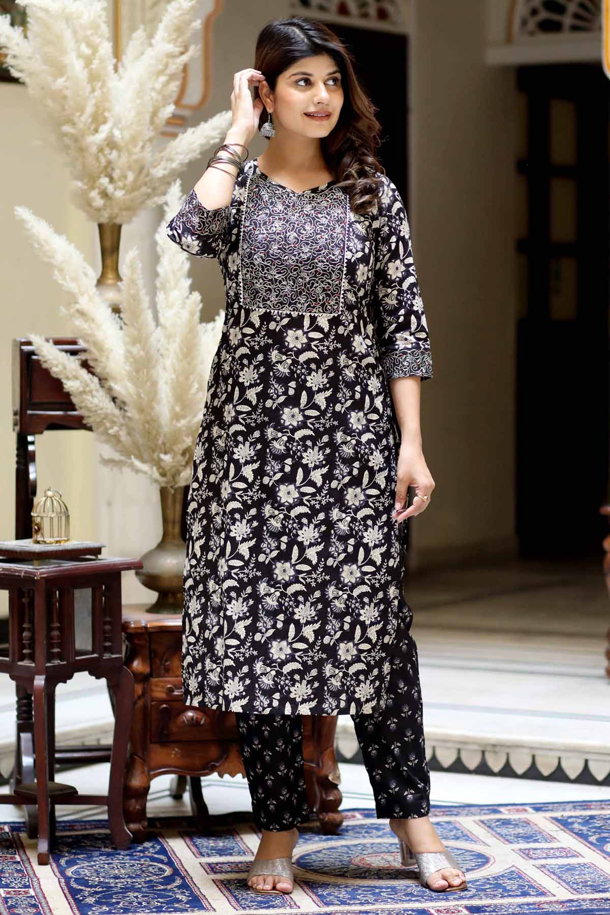 Buy Black Straight Kurta & Palazzo by Miravan for women online at ScrollnShops