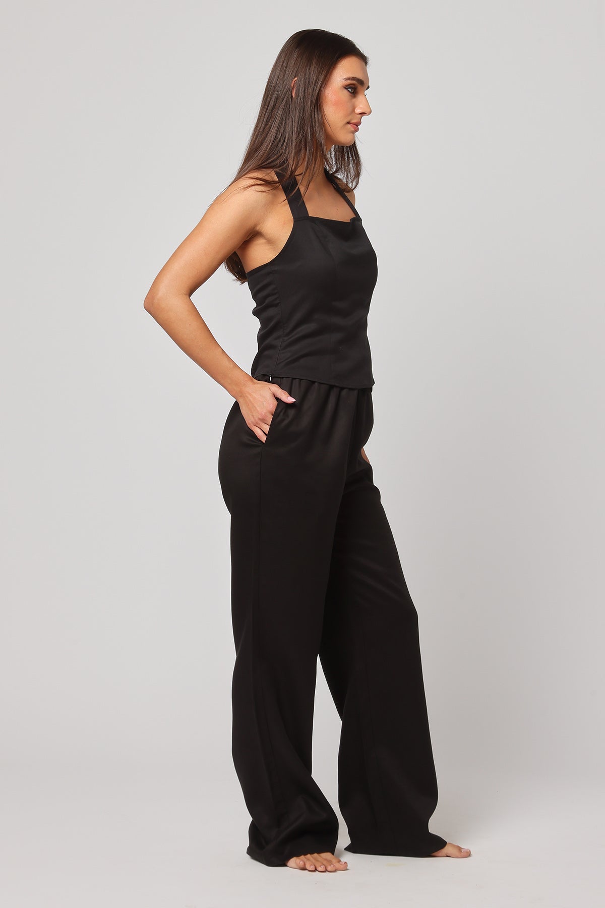 Black Straight Wide-Leg Pants