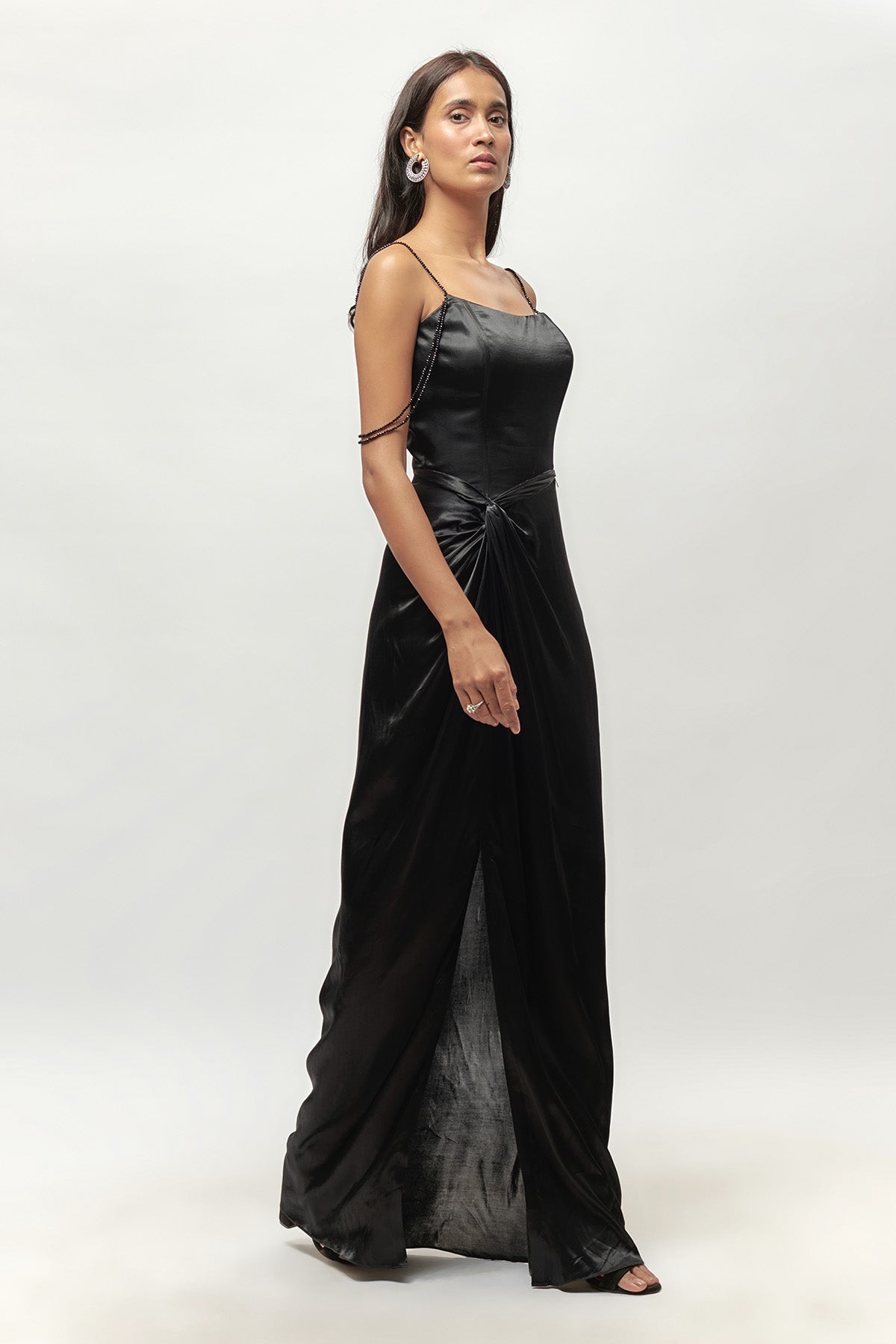 Black Strappy Drape Maxi Dress