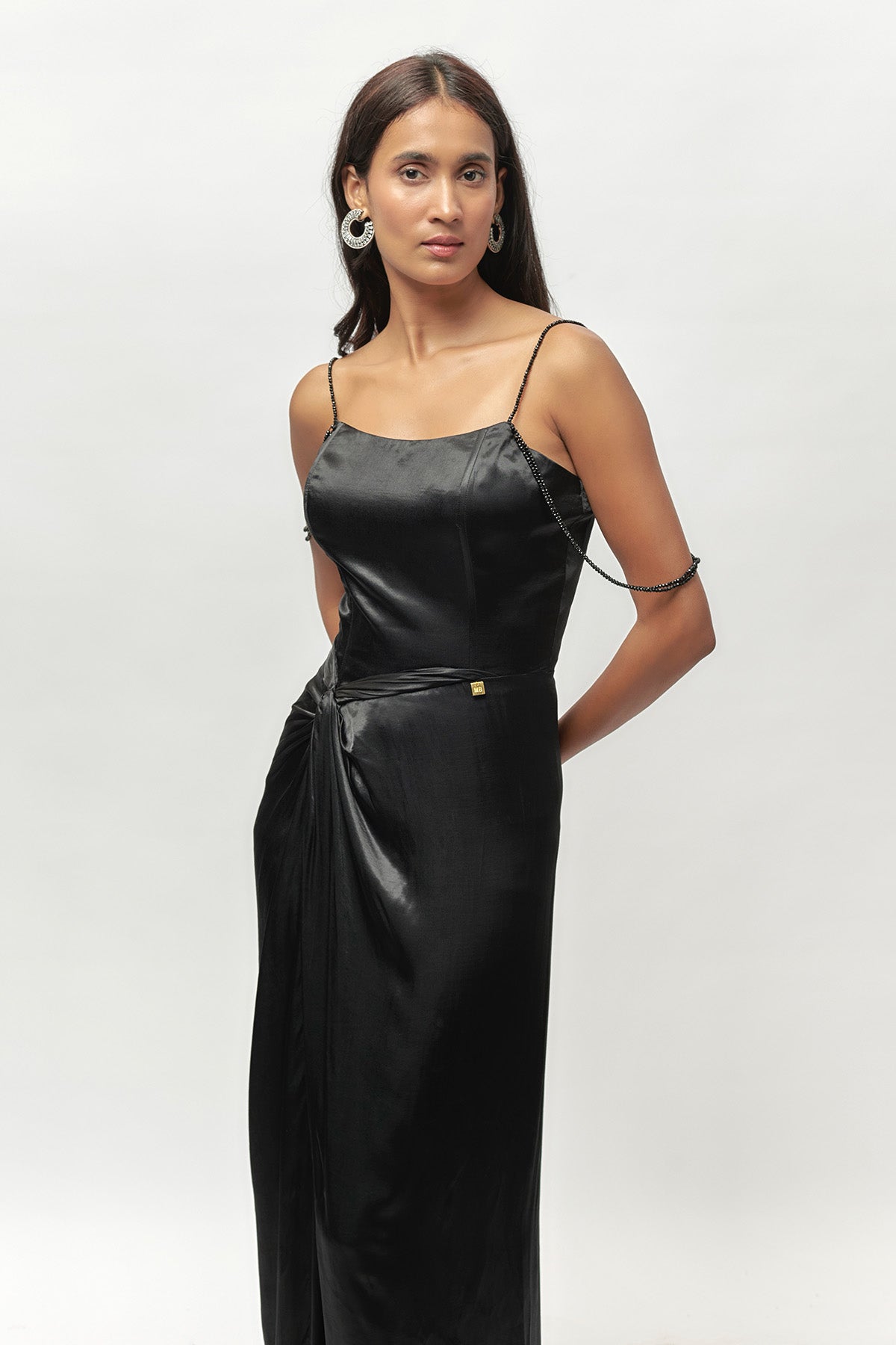 Black Strappy Drape Maxi Dress