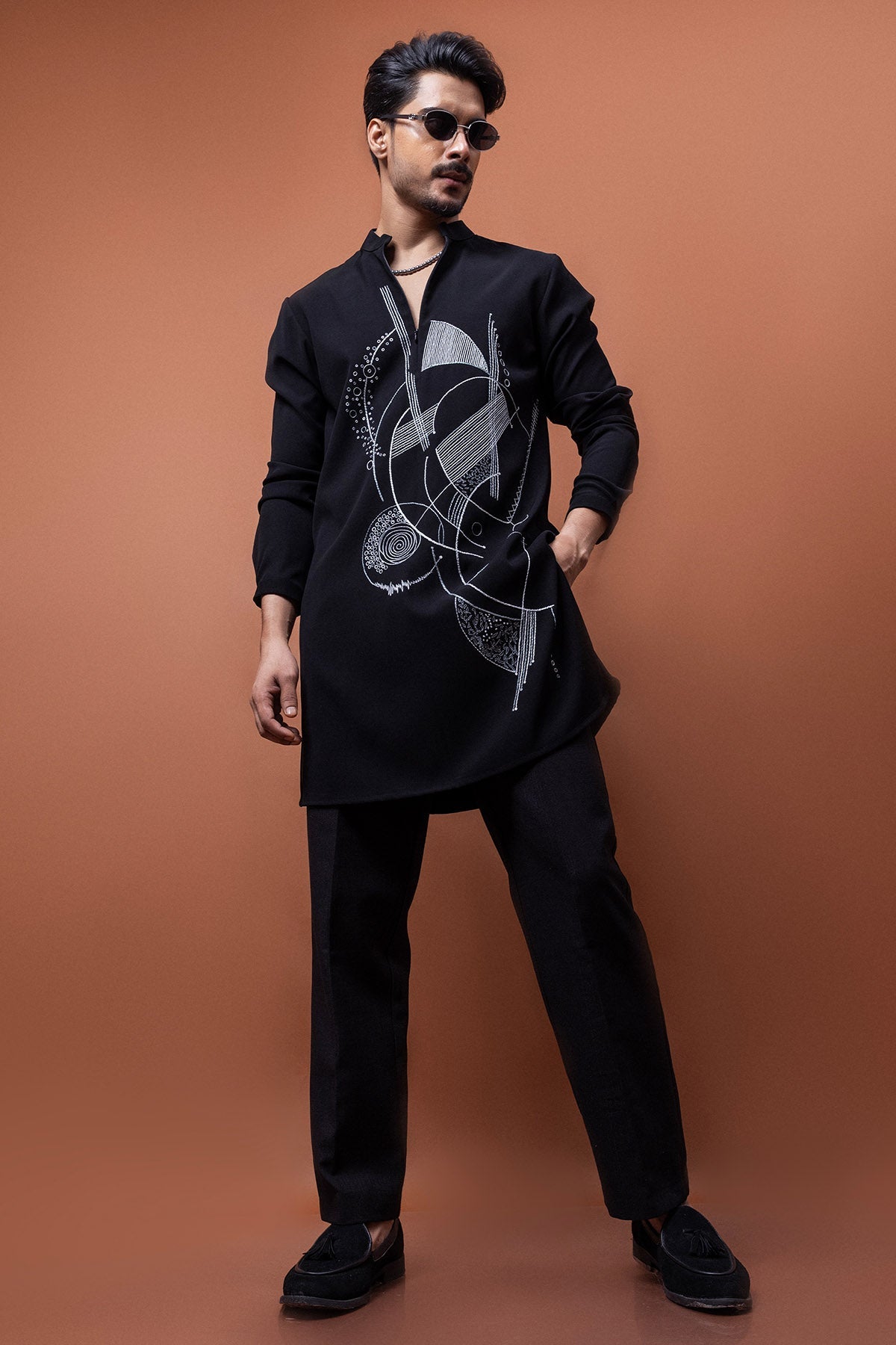 Buy Black Stretchable Short Kurta for men by Paarsh Atelier online available at scrollnshops