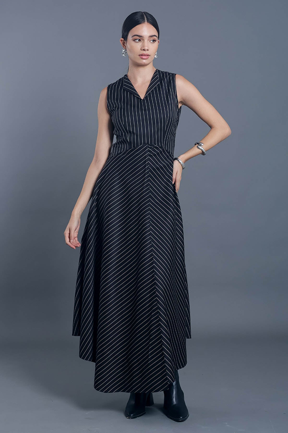 Vanten Black Stripe Asymmetric Dress for women online at ScrollnShops
