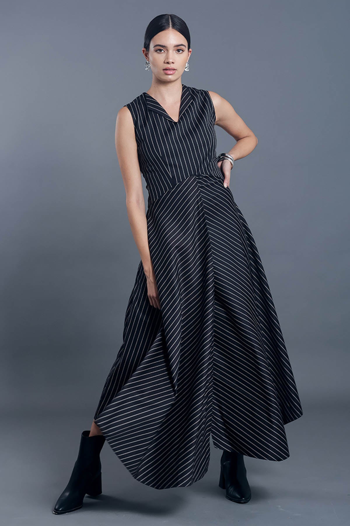 Black Stripe Asymmetric Dress