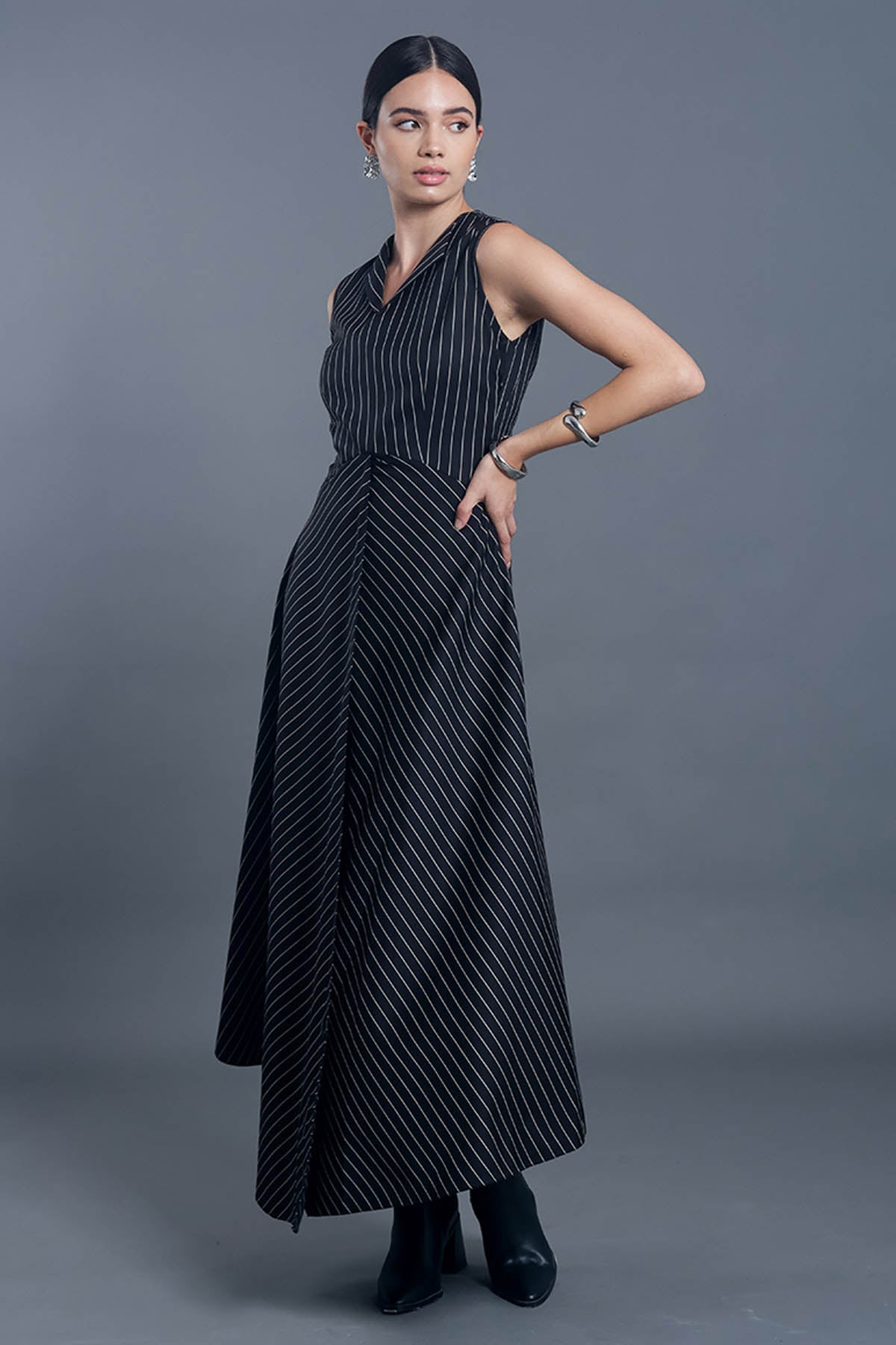 Black Stripe Asymmetric Dress