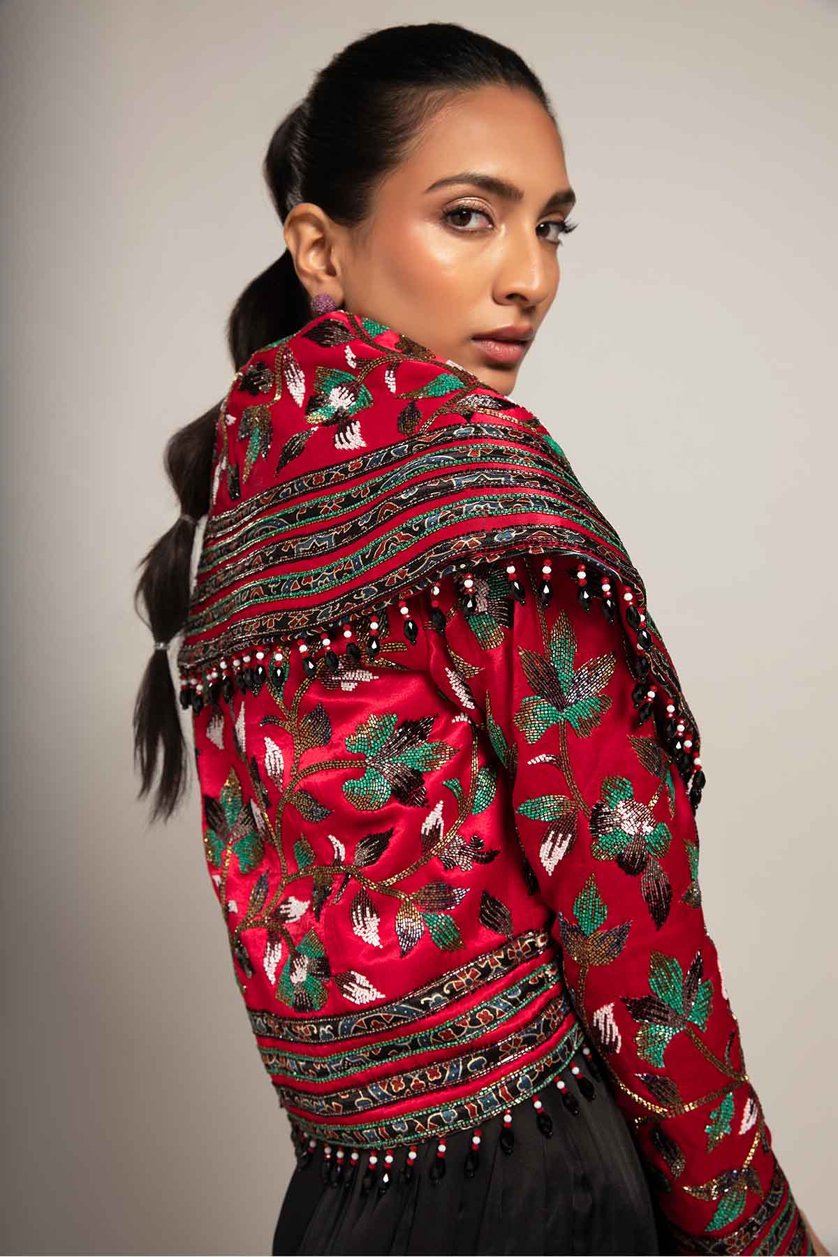 Black Stripwork Indo-Western Set