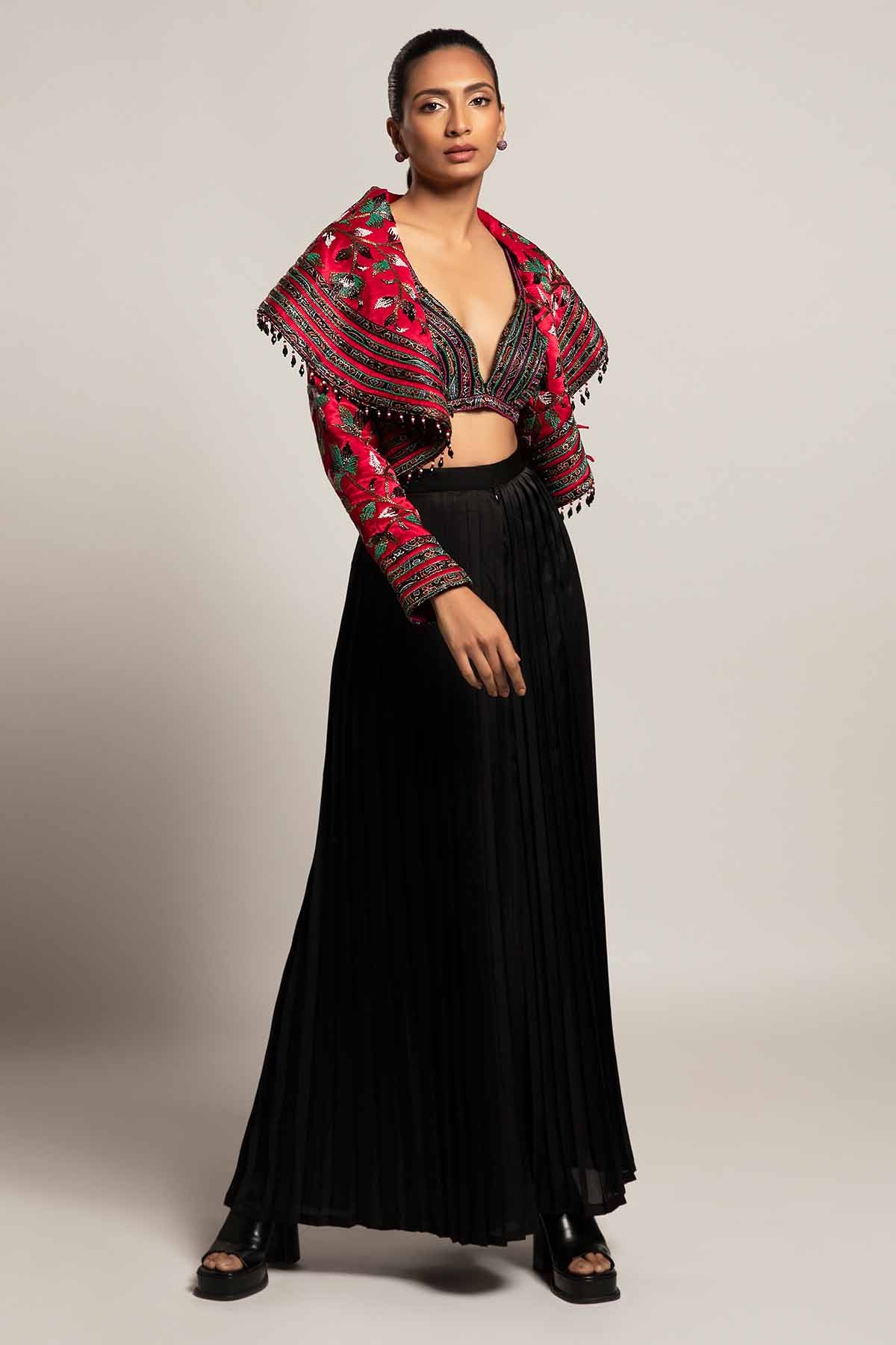 Black Stripwork Indo-Western Set