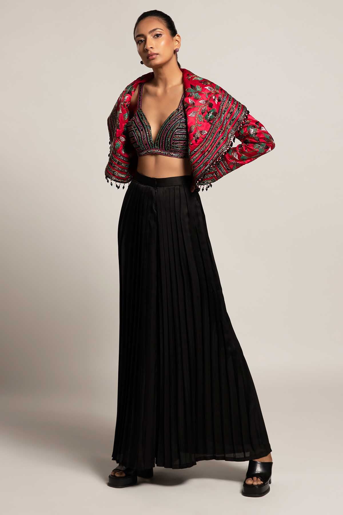 Black Stripwork Indo-Western Set