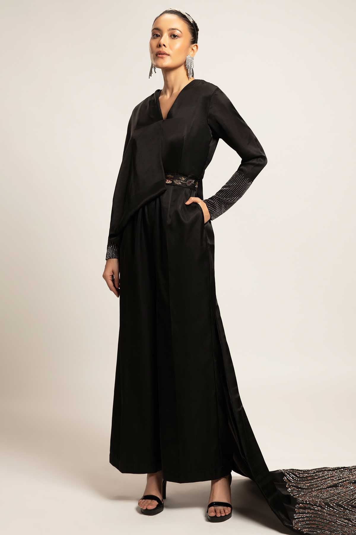 Black Stripwork Jumpsuit & Trail