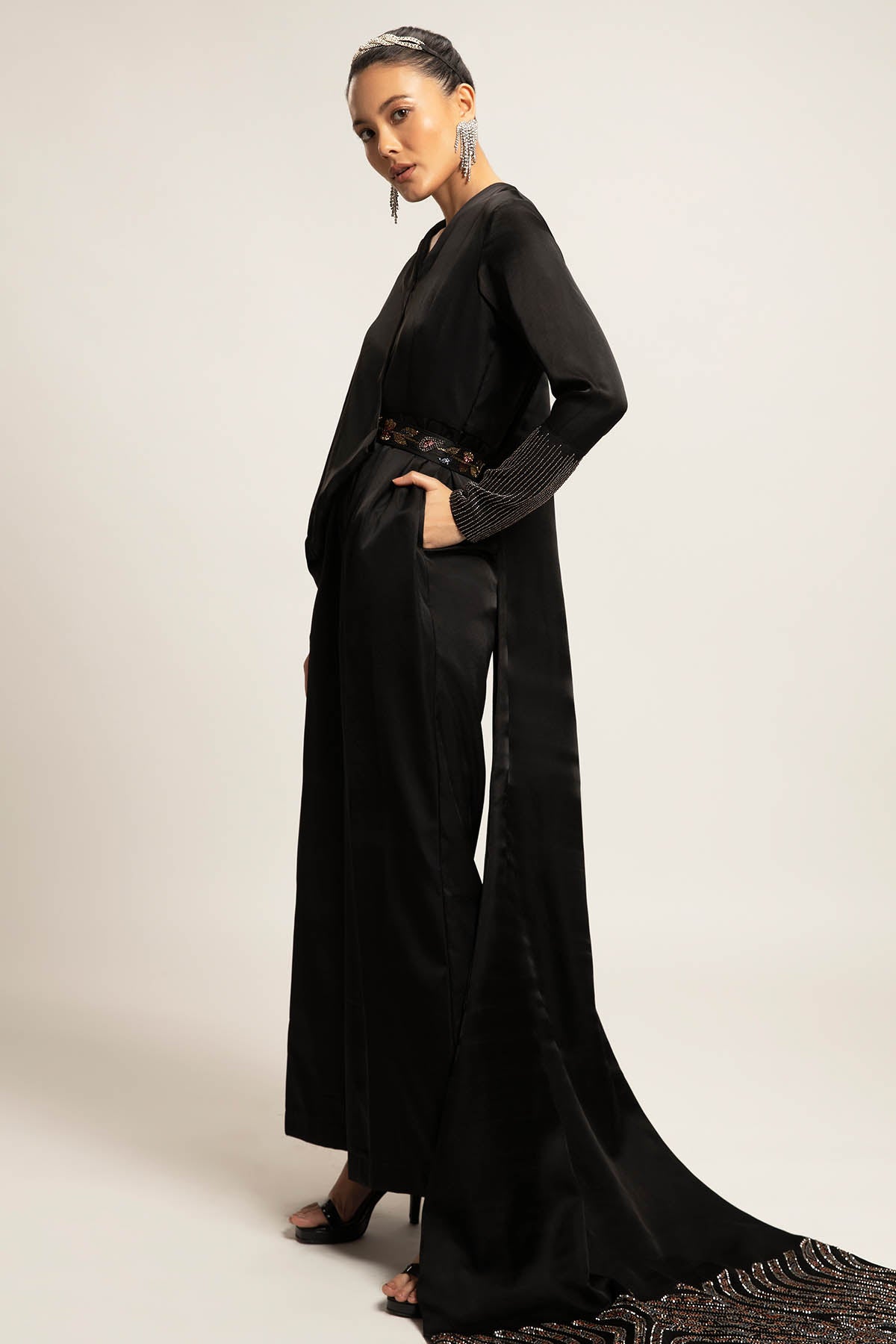 Black Stripwork Jumpsuit & Trail