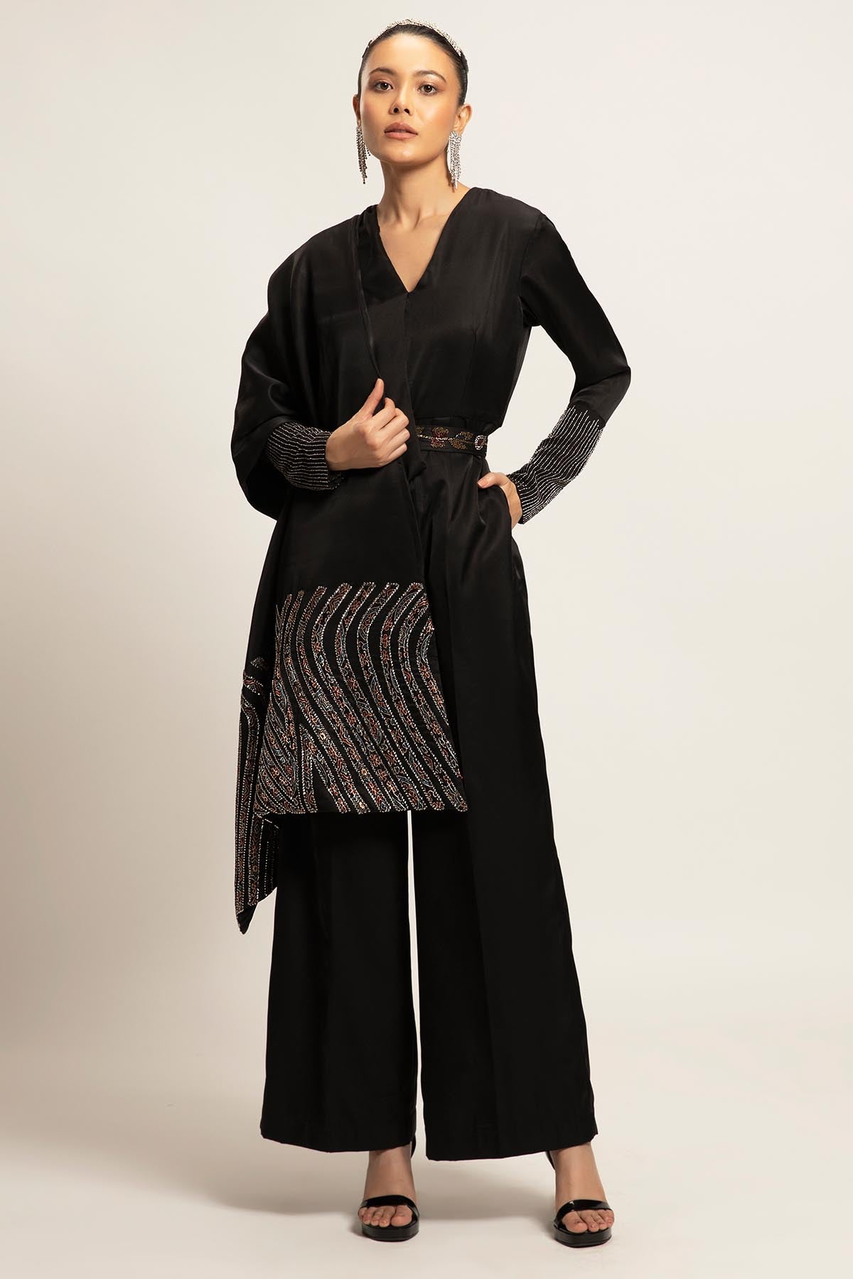 Black Stripwork Jumpsuit & Trail
