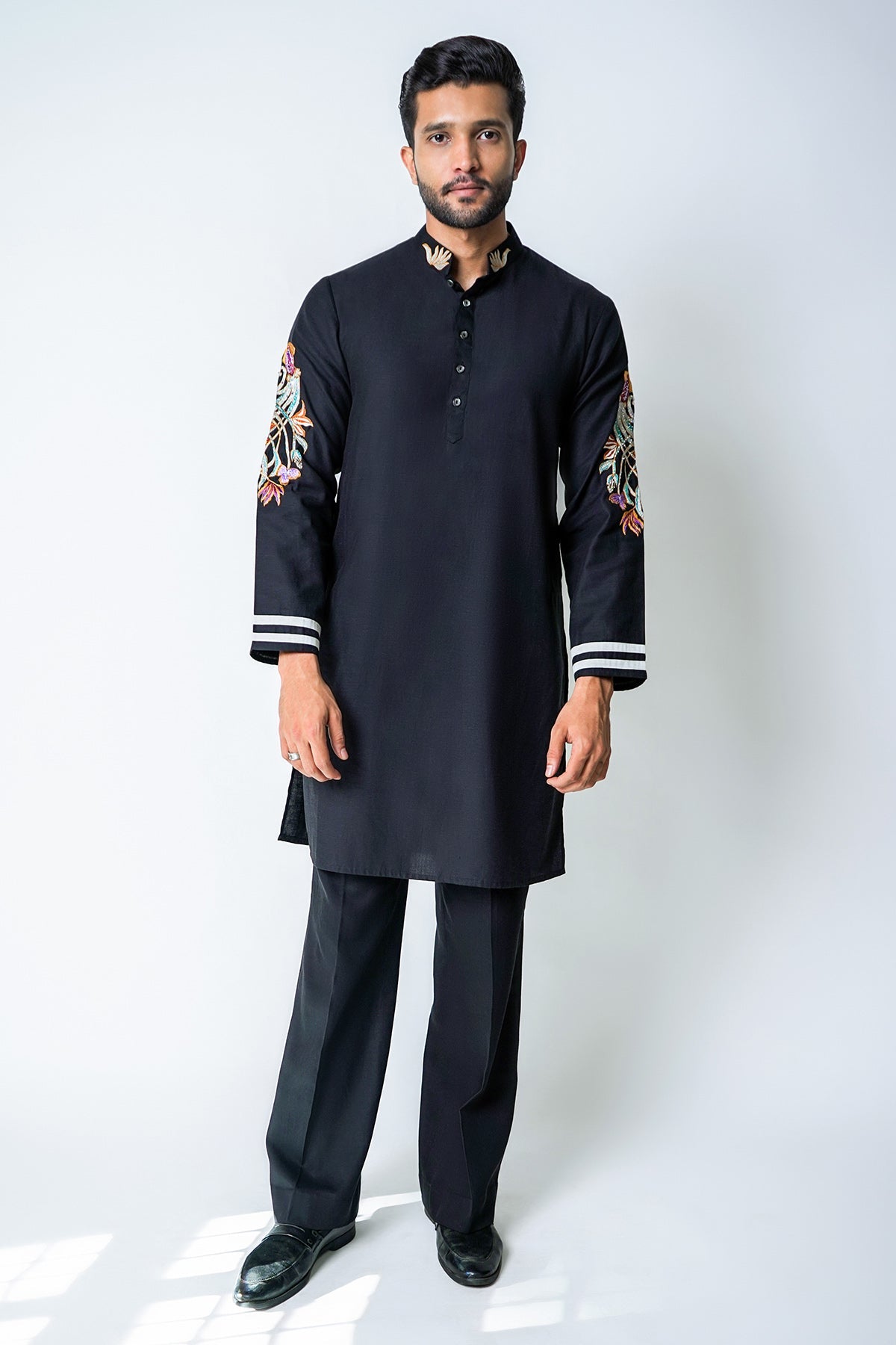 Buy Black Tencel Coral Kurta Set for men by House of Sheriff online available at scrollnshops
