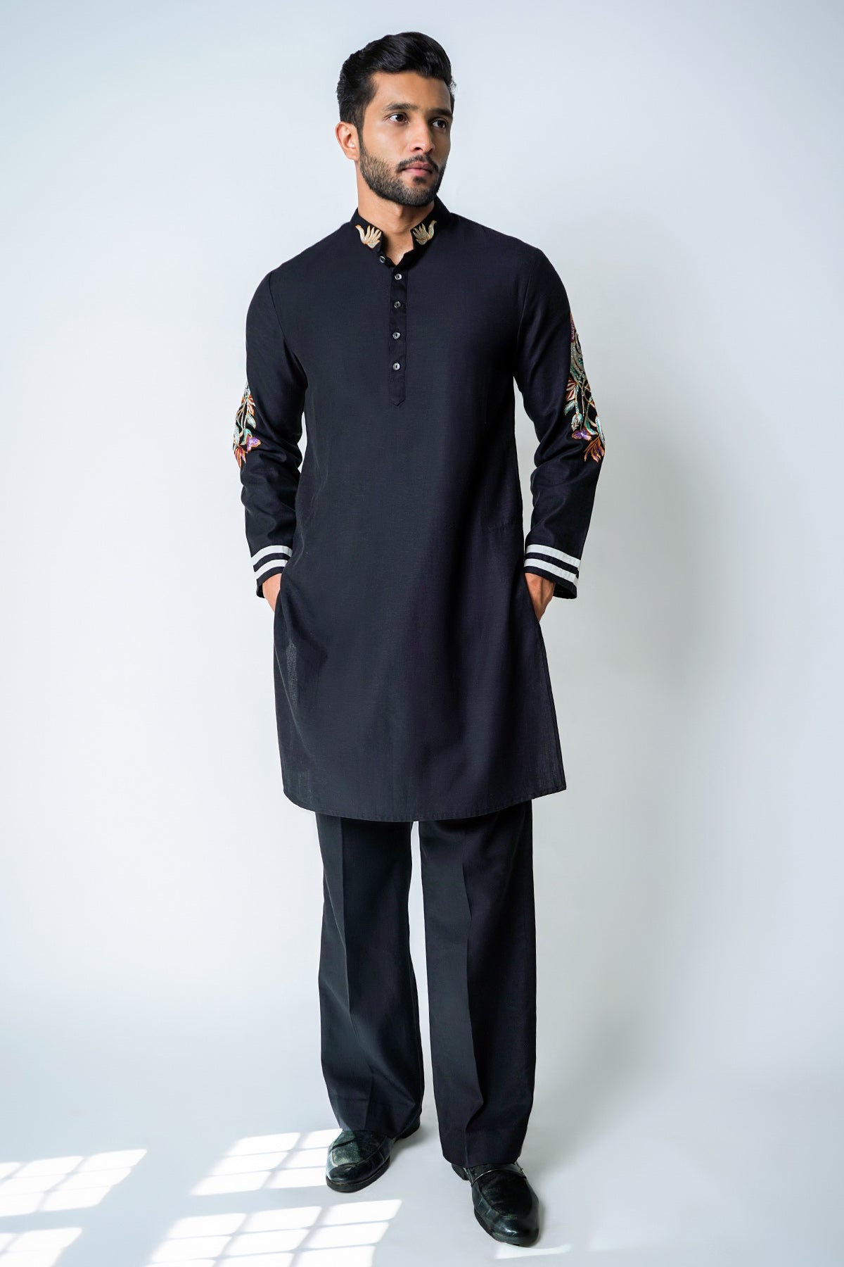 Black Tencel Coral Kurta Set