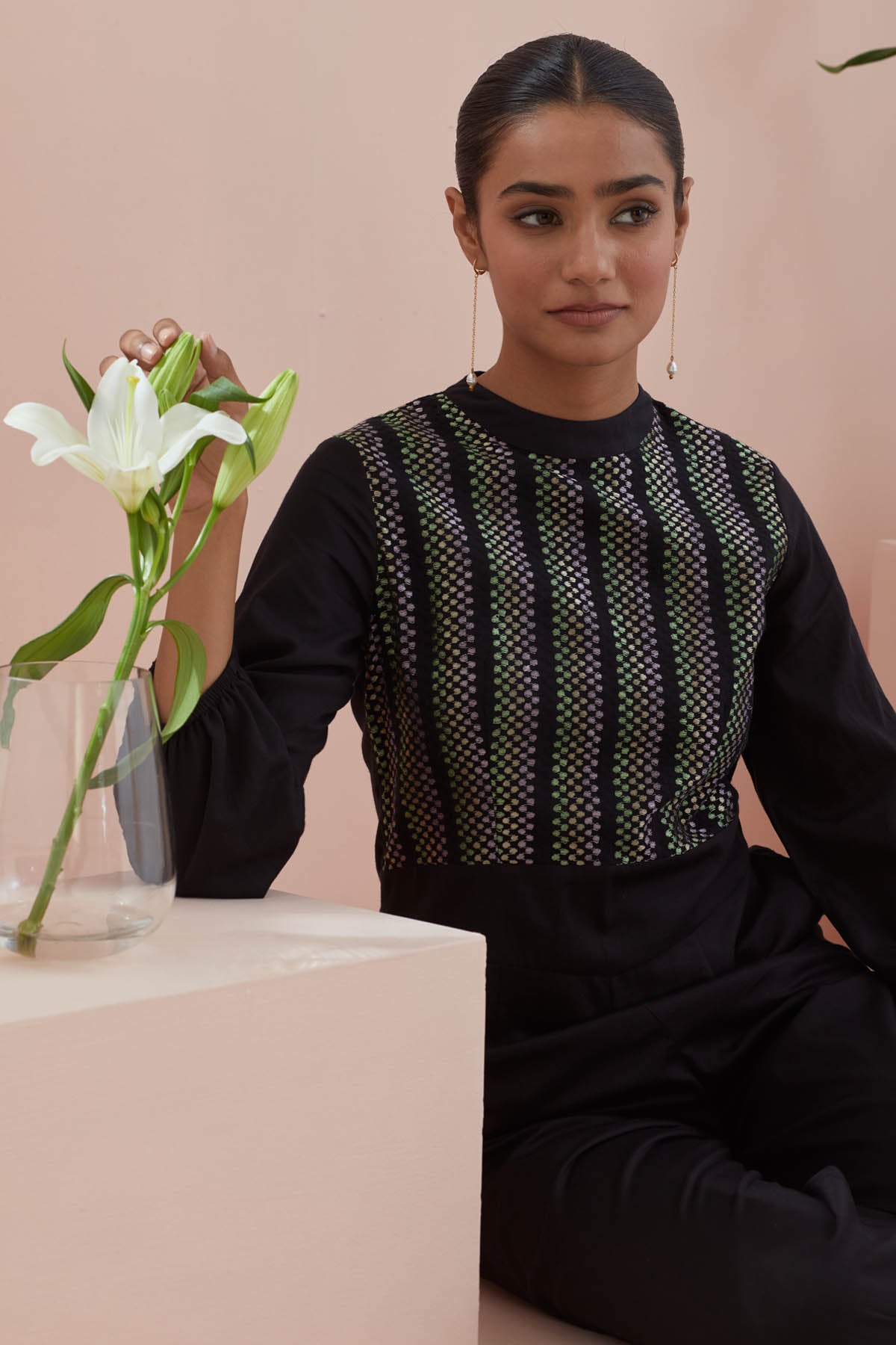 Black Texture Cotton Jumpsuit